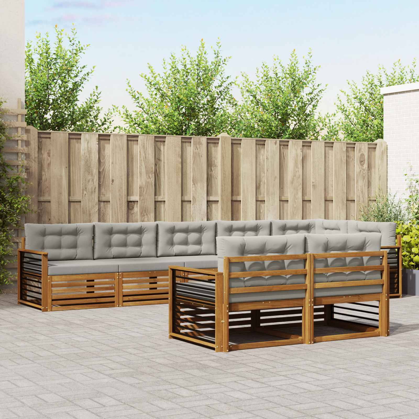 vidaXL Outdoor-Sofagarnitur mit Kissen 8 pcs Natürlich und Hellgrau