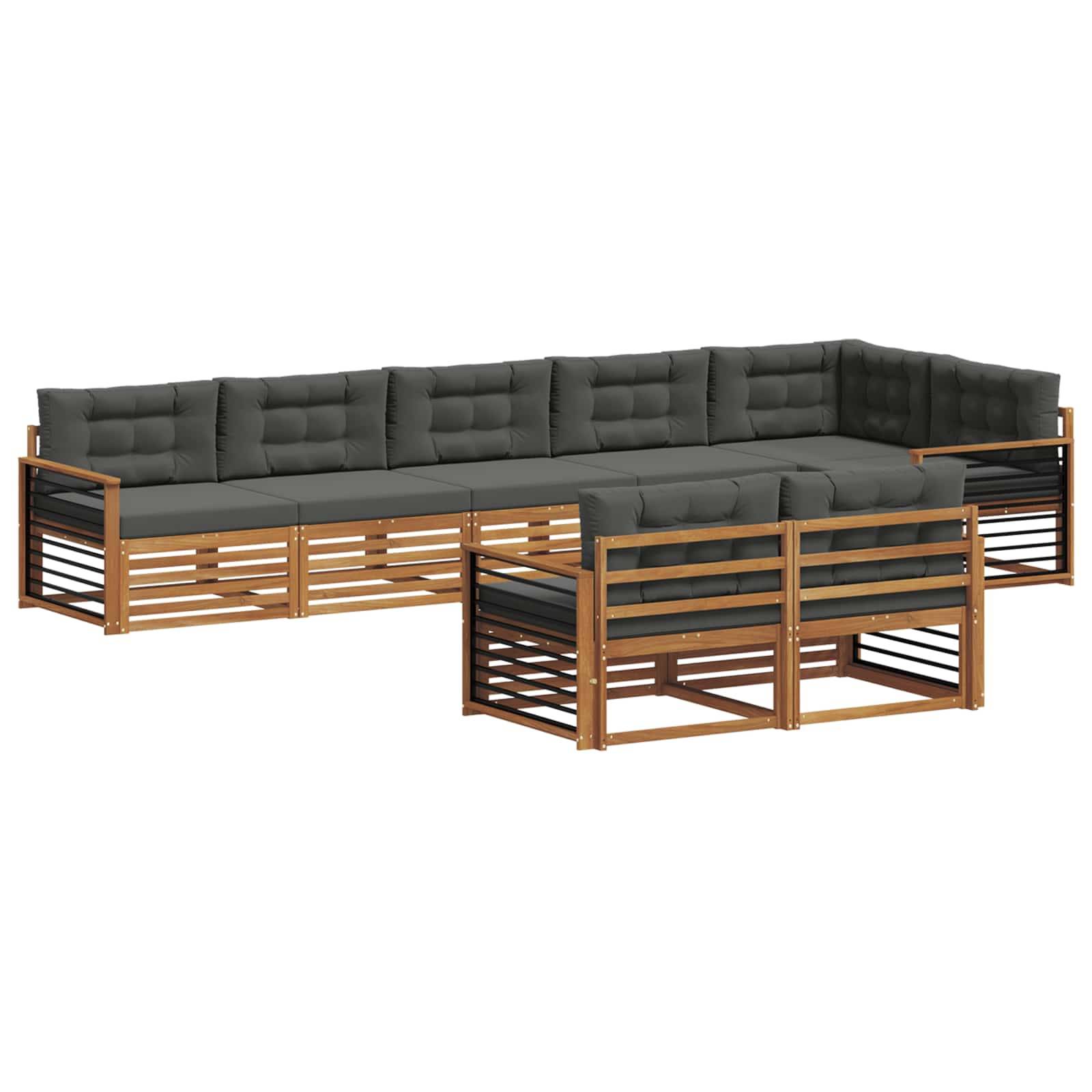 vidaXL Outdoor-Sofagarnitur mit Kissen 8 pcs Natur und Anthrazit