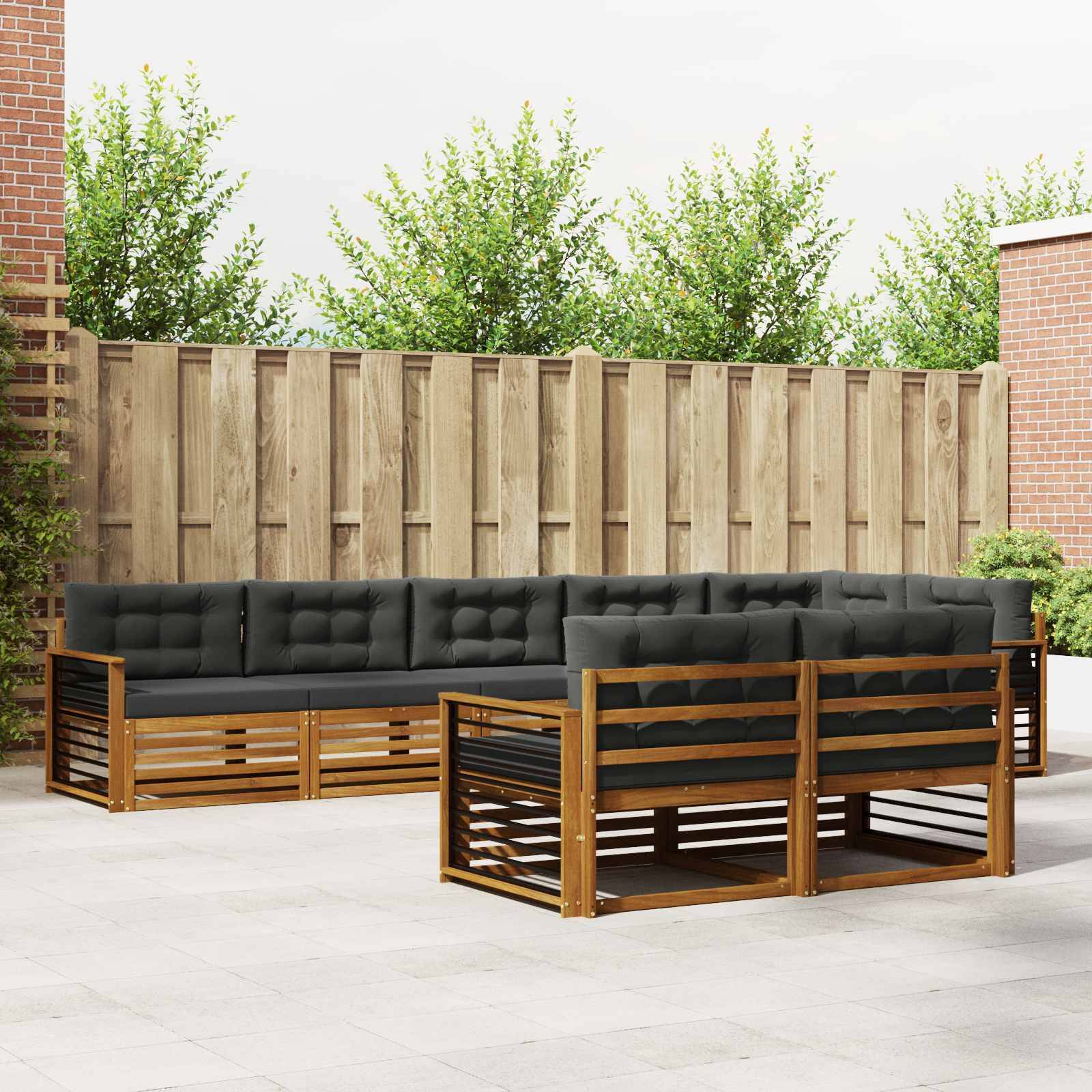 vidaXL Outdoor-Sofagarnitur mit Kissen 8 pcs Natur und Anthrazit