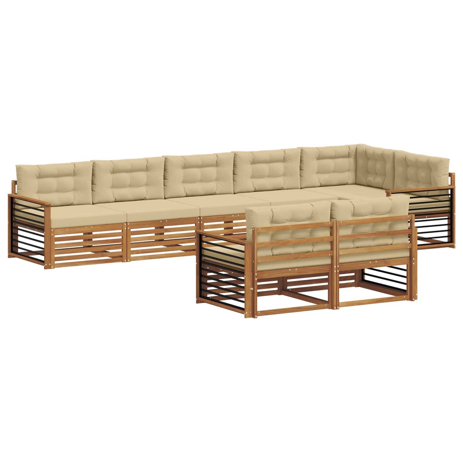 vidaXL Outdoor-Sofagarnitur mit Kissen 8 pcs Natur und Beige