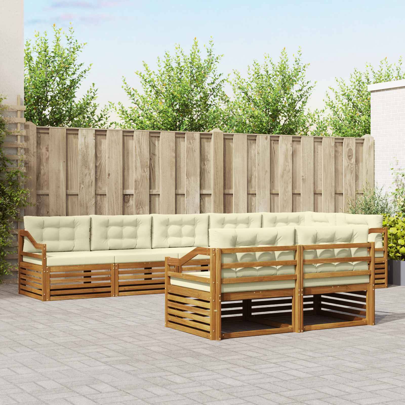vidaXL Outdoor-Sofagarnitur mit Kissen 8 pcs Natur und Creme