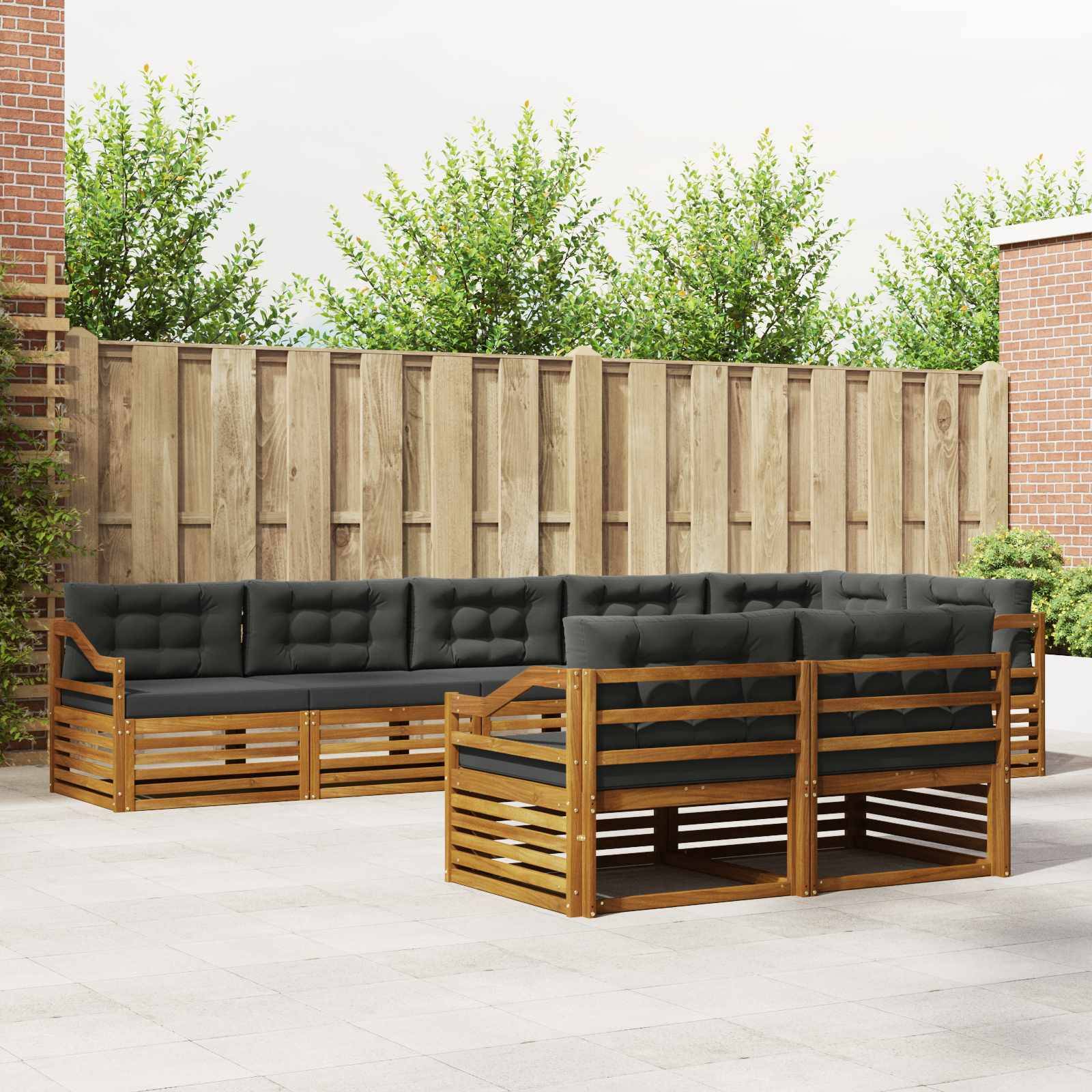 vidaXL Outdoor-Sofagarnitur mit Kissen 8 pcs Natur und Anthrazit