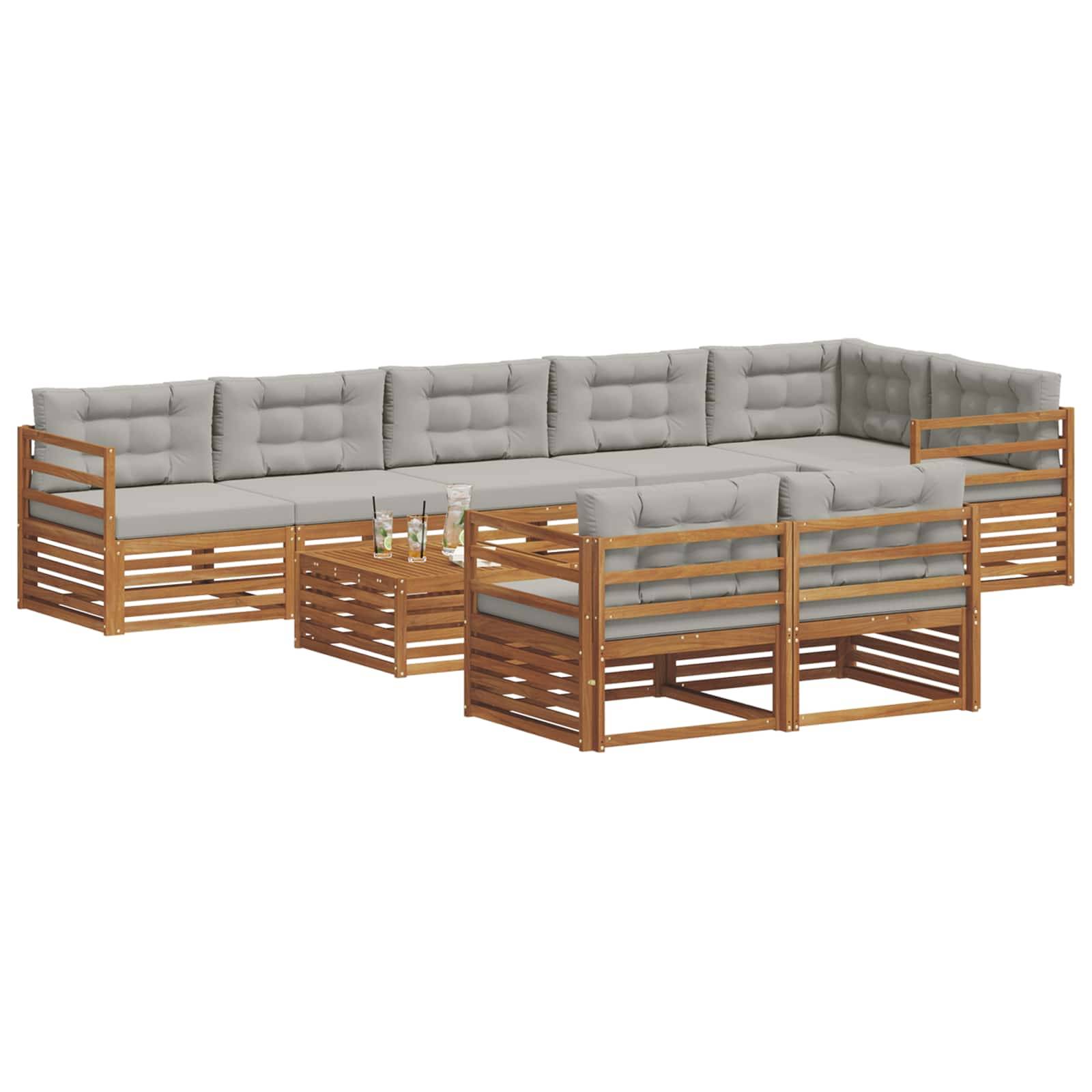 vidaXL Outdoor-Sofagarnitur mit Kissen 9 pcs Natürlich und Hellgrau
