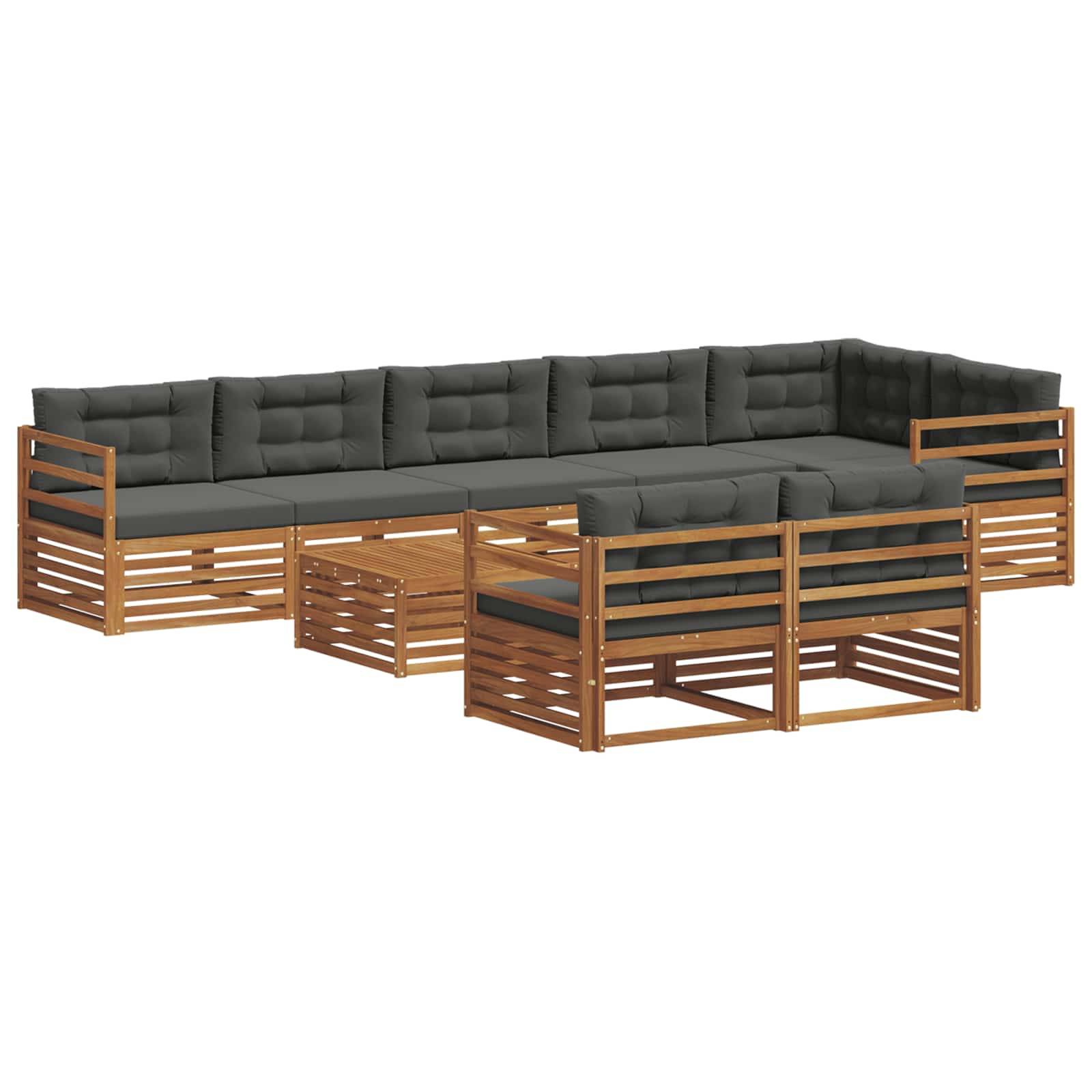 vidaXL Outdoor-Sofagarnitur mit Kissen 9 pcs Natur und Anthrazit