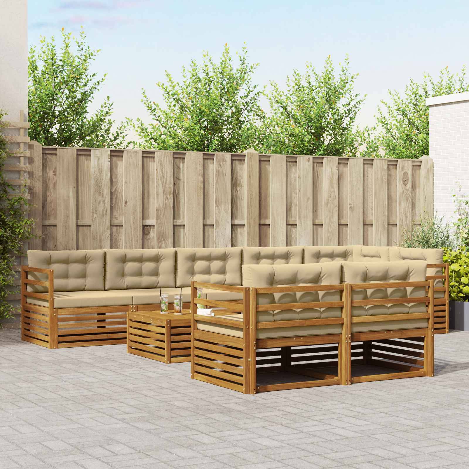 vidaXL Outdoor-Sofagarnitur mit Kissen 9 pcs Natur und Beige