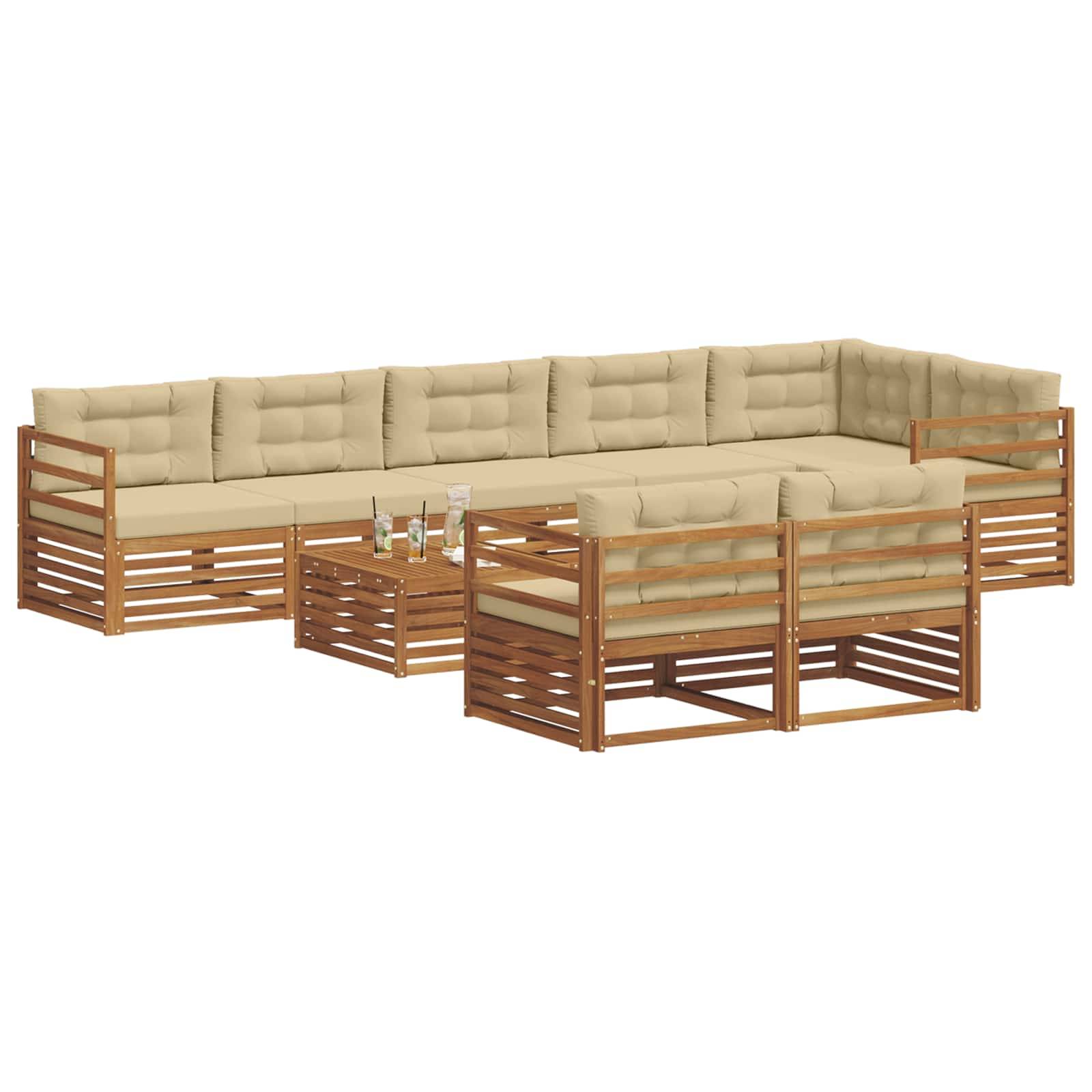 vidaXL Outdoor-Sofagarnitur mit Kissen 9 pcs Natur und Beige