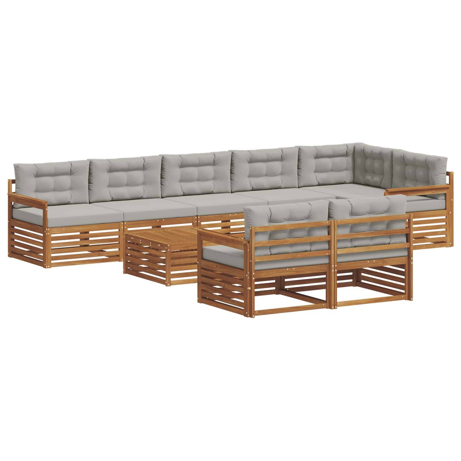 vidaXL Outdoor-Sofagarnitur mit Kissen 9 pcs Natürlich und Hellgrau