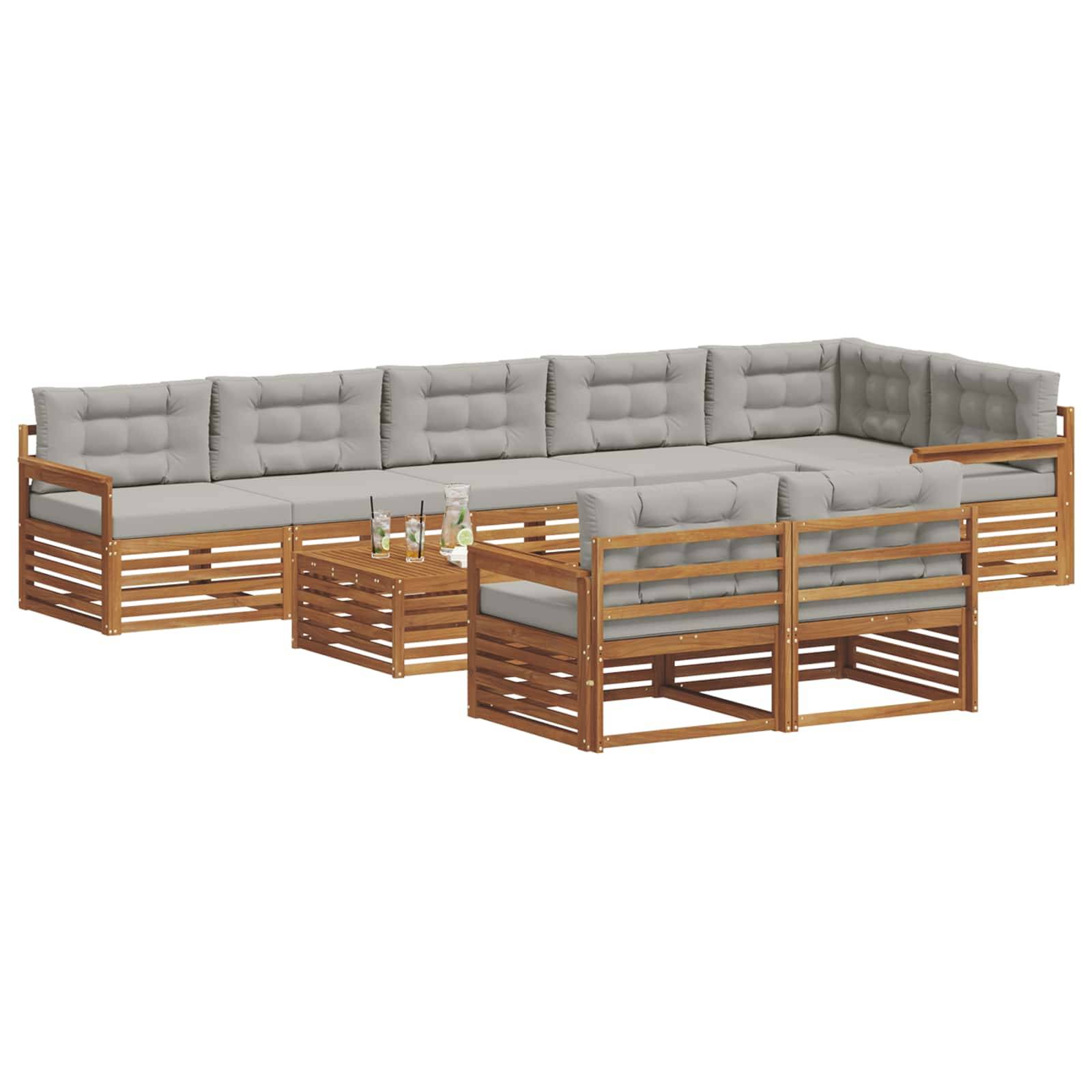 vidaXL Outdoor-Sofagarnitur mit Kissen 9 pcs Natürlich und Hellgrau