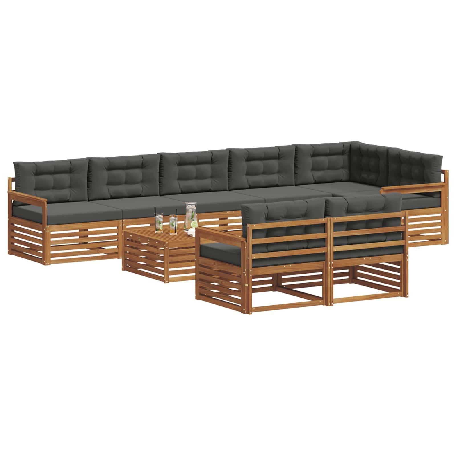 vidaXL Outdoor-Sofagarnitur mit Kissen 9 pcs Natur und Anthrazit