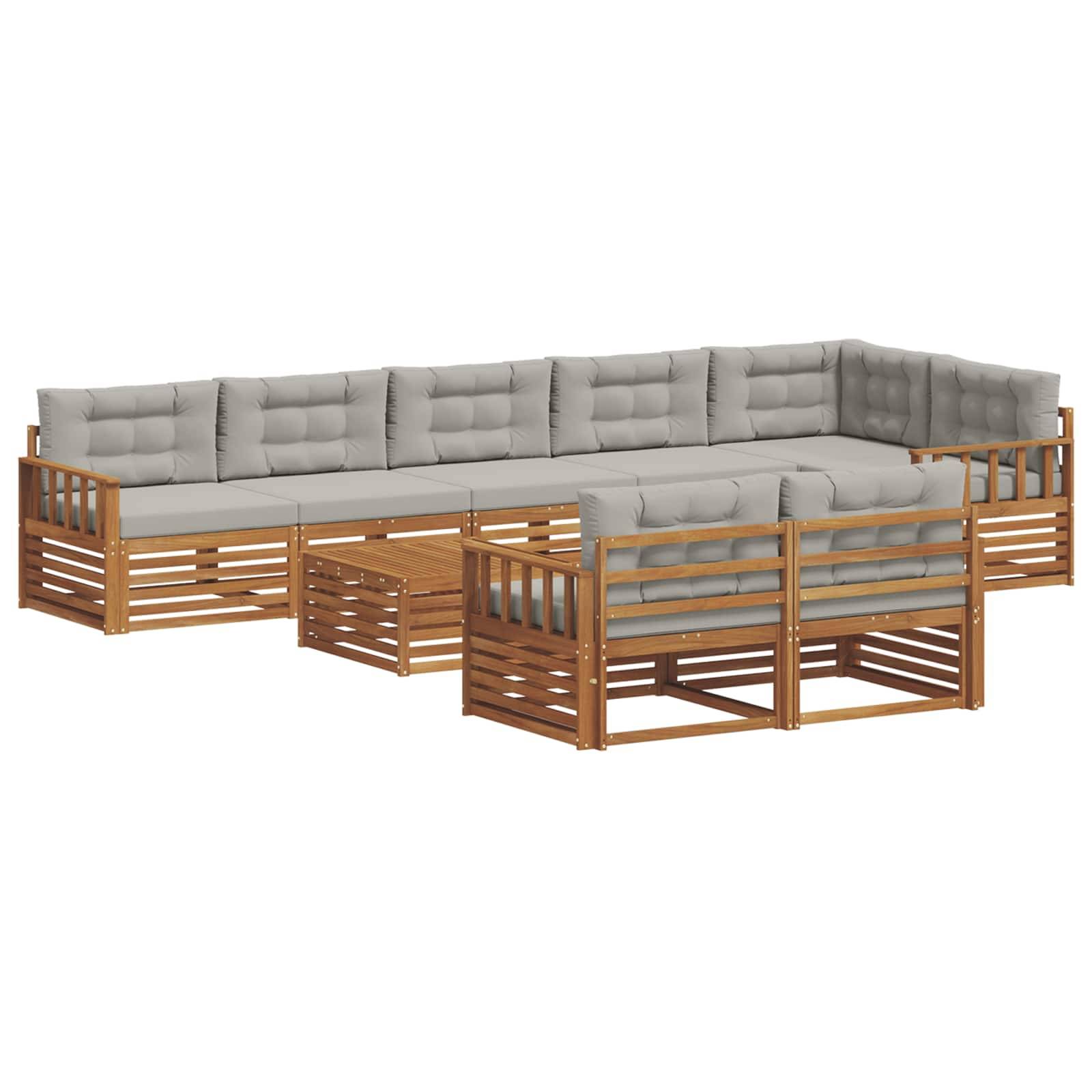 vidaXL Outdoor-Sofagarnitur mit Kissen 9 pcs Natürlich und Hellgrau