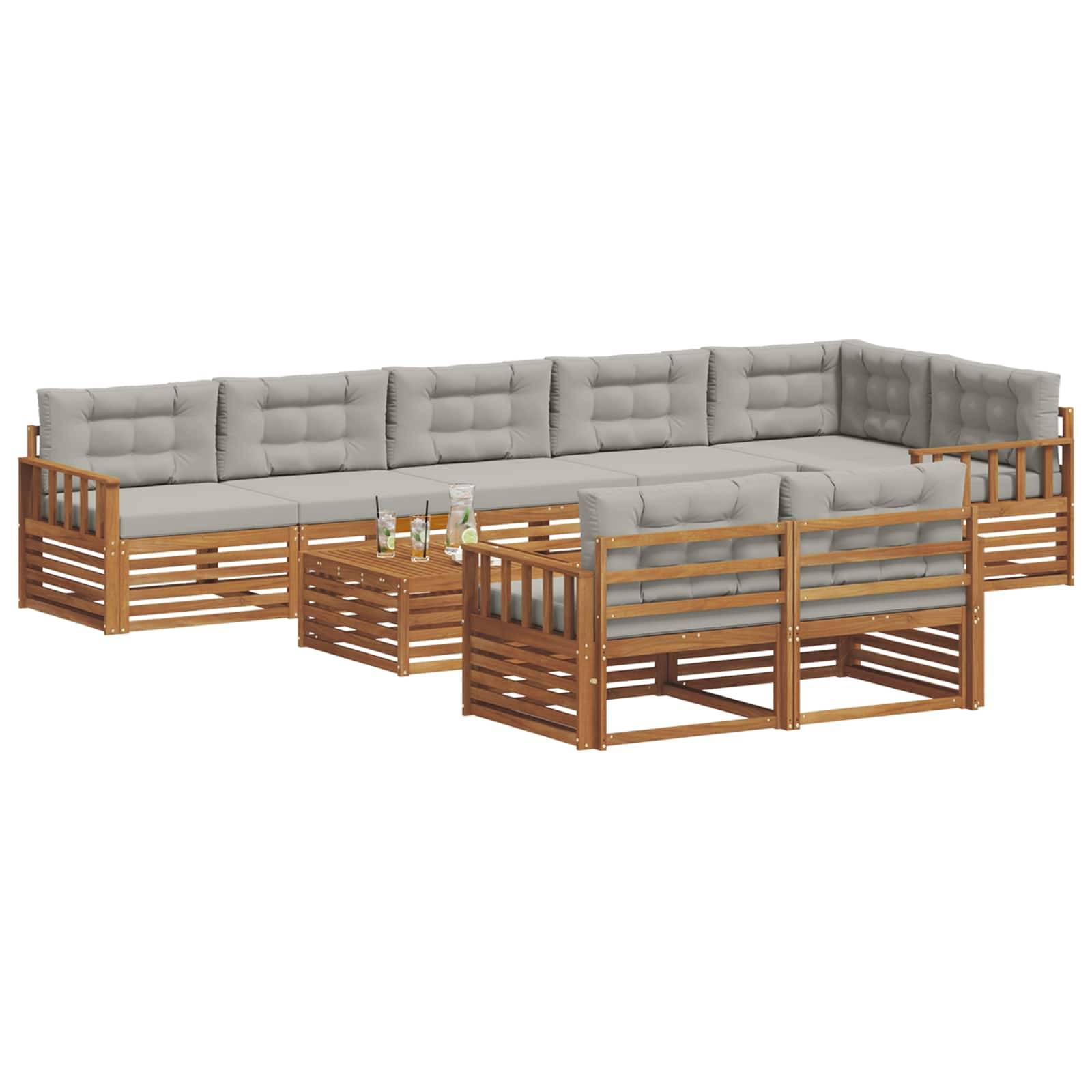 vidaXL Outdoor-Sofagarnitur mit Kissen 9 pcs Natürlich und Hellgrau