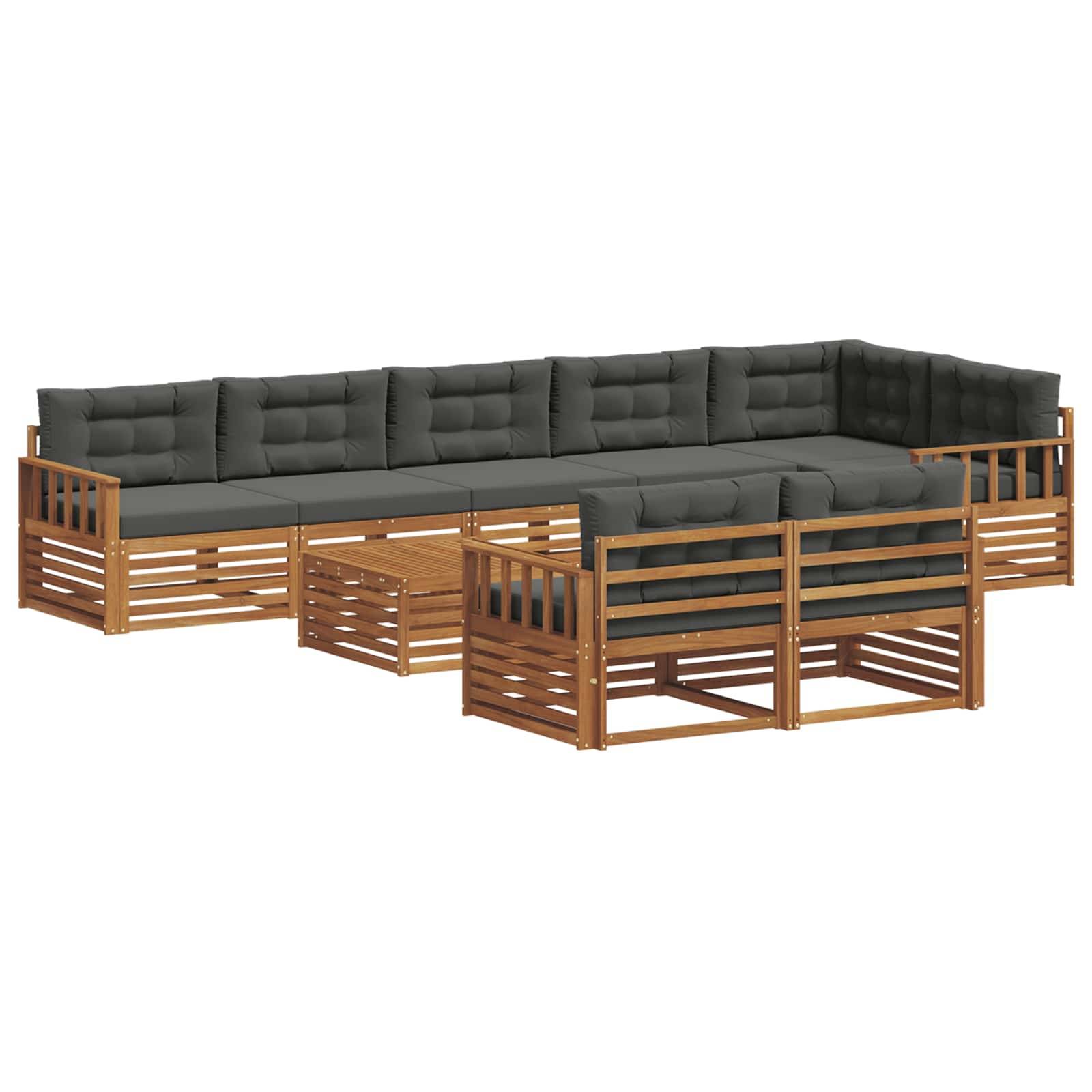 vidaXL Outdoor-Sofagarnitur mit Kissen 9 pcs Natur und Anthrazit