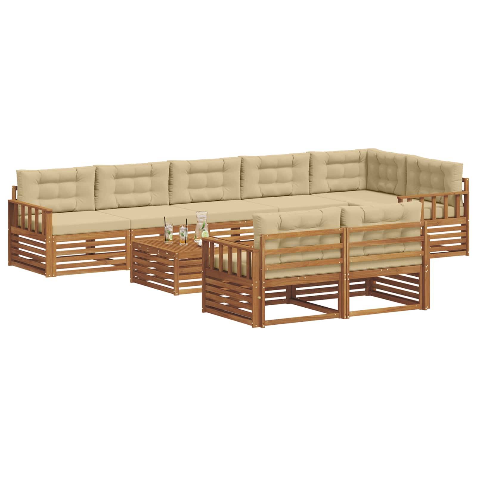 vidaXL Outdoor-Sofagarnitur mit Kissen 9 pcs Natur und Beige