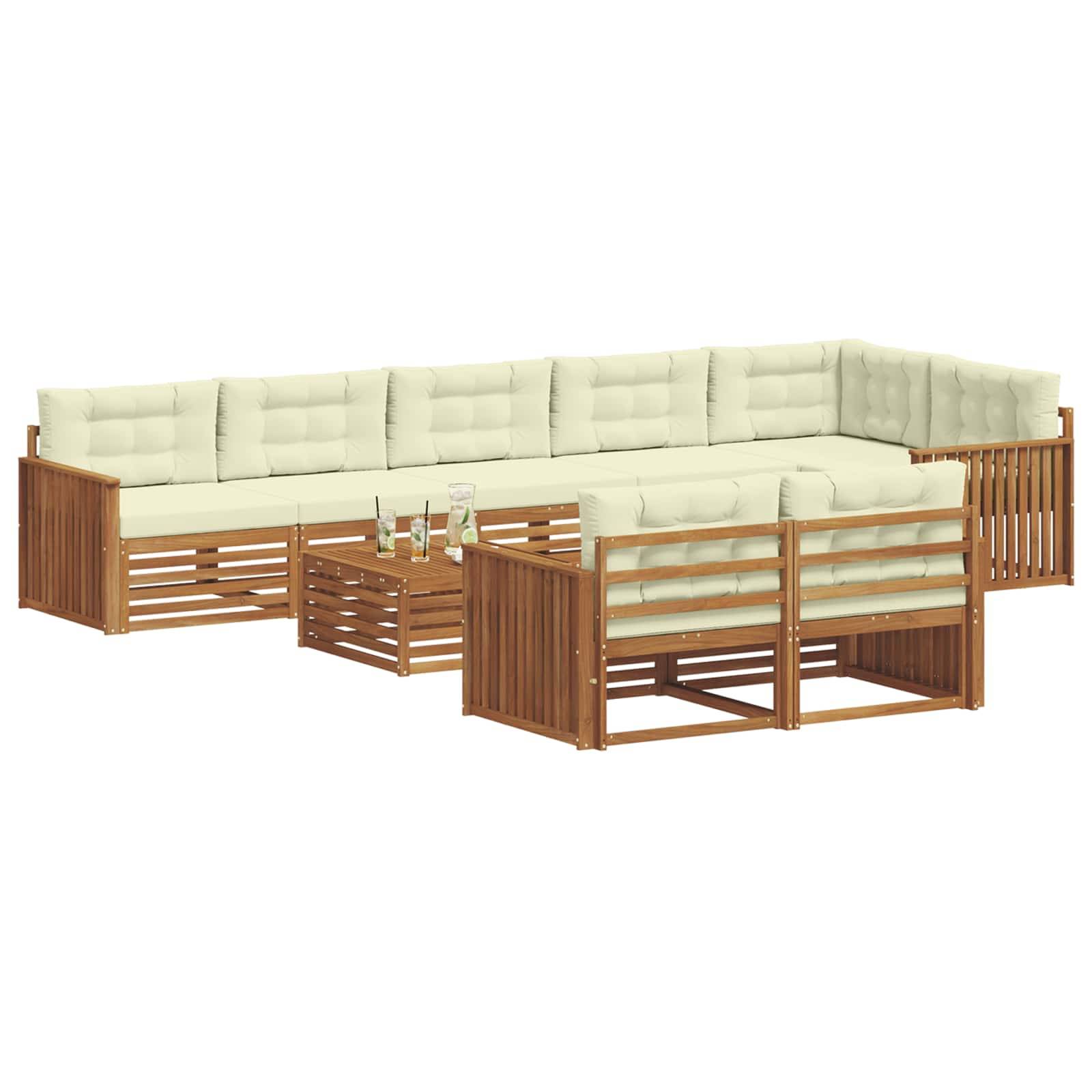 vidaXL Outdoor-Sofagarnitur mit Kissen 9 pcs Natur und Creme