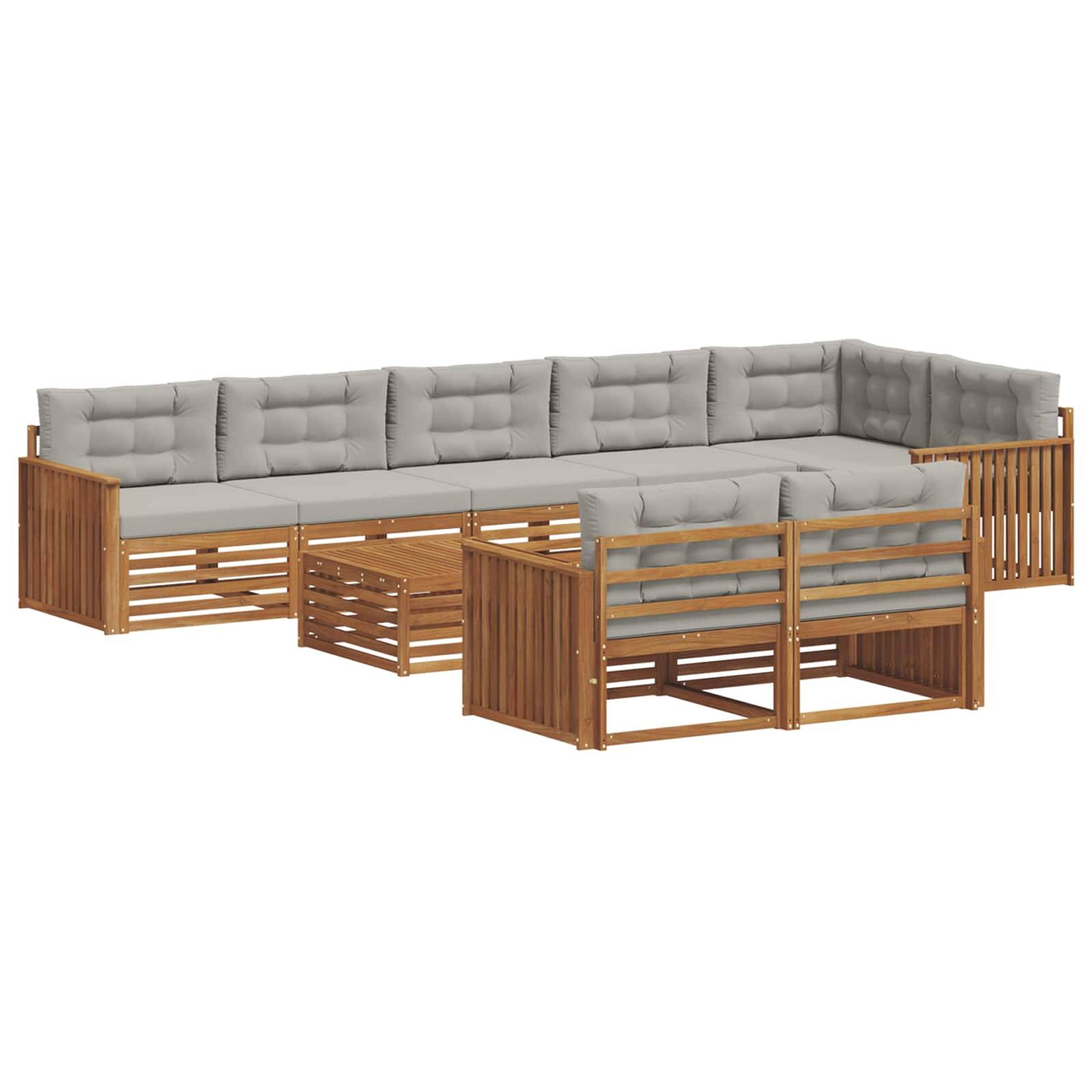vidaXL Outdoor-Sofagarnitur mit Kissen 9 pcs Natürlich und Hellgrau