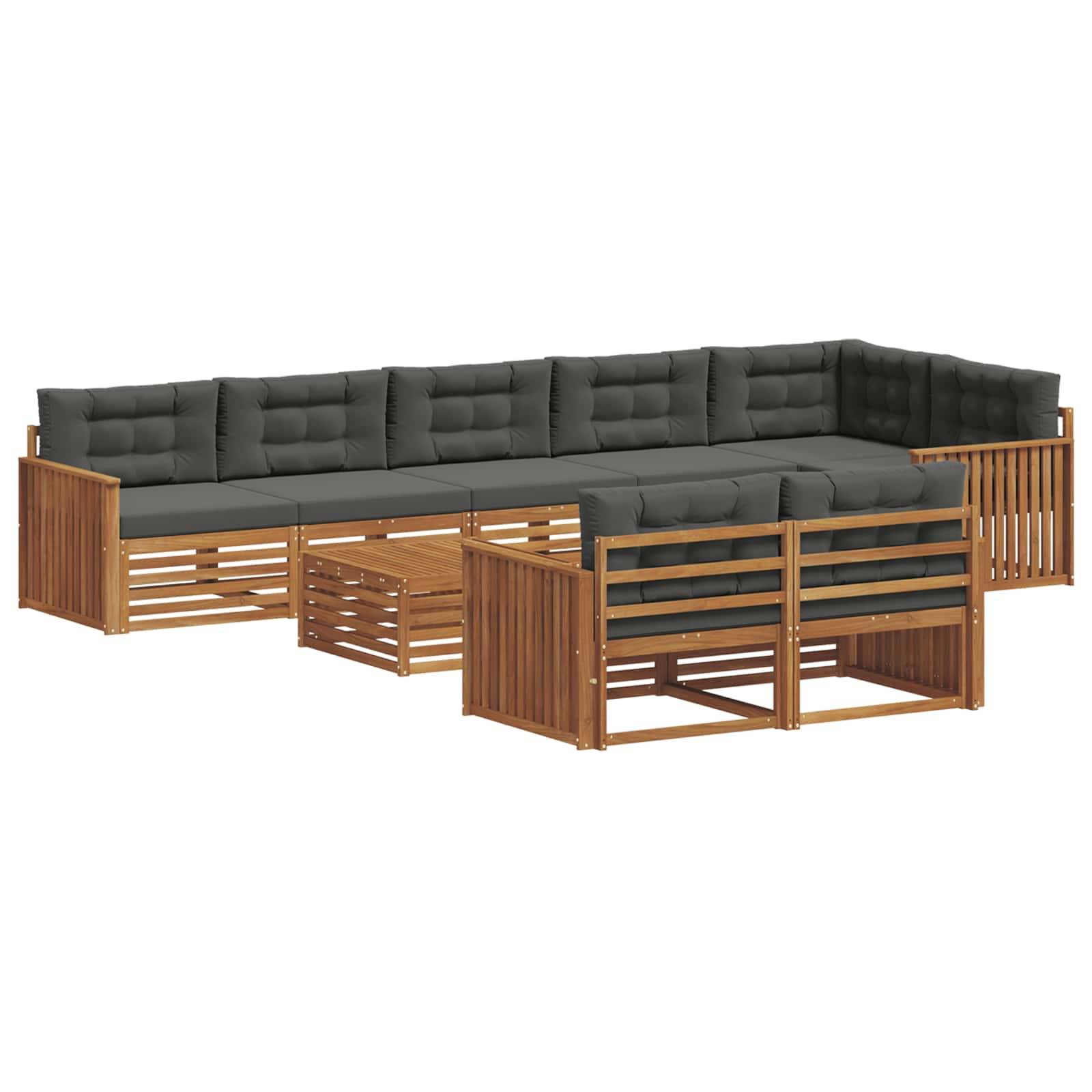 vidaXL Outdoor-Sofagarnitur mit Kissen 9 pcs Natur und Anthrazit