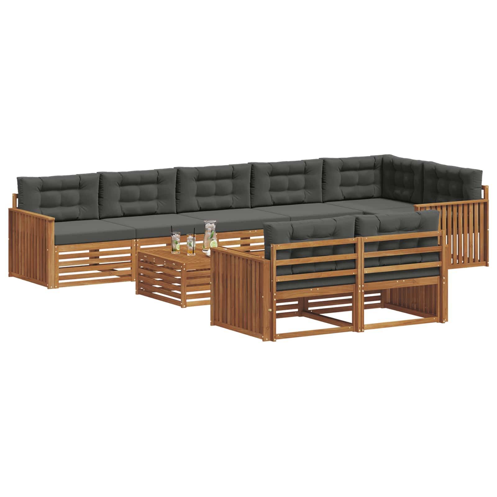vidaXL Outdoor-Sofagarnitur mit Kissen 9 pcs Natur und Anthrazit