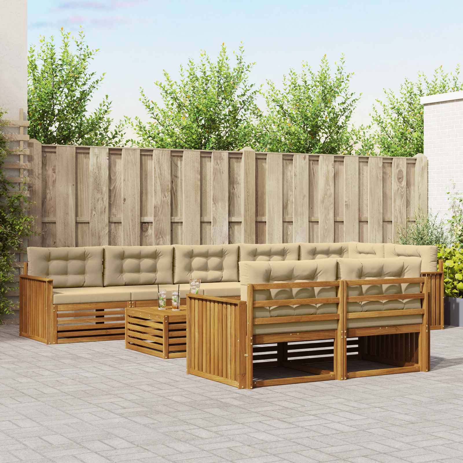vidaXL Outdoor-Sofagarnitur mit Kissen 9 pcs Natur und Beige