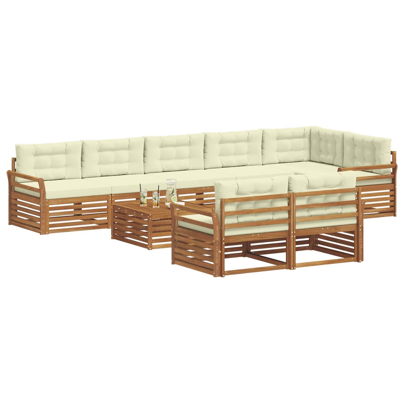 vidaXL Outdoor-Sofagarnitur mit Kissen 9 pcs Natur und Creme