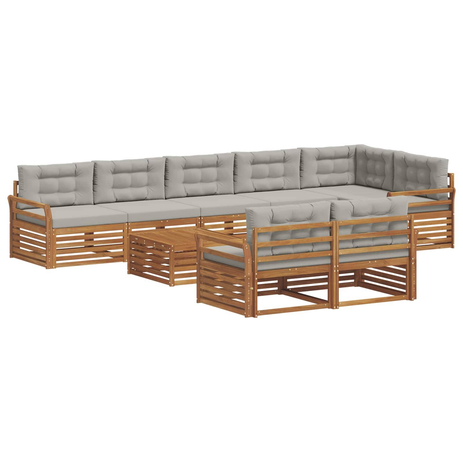 vidaXL Outdoor-Sofagarnitur mit Kissen 9 pcs Natürlich und Hellgrau