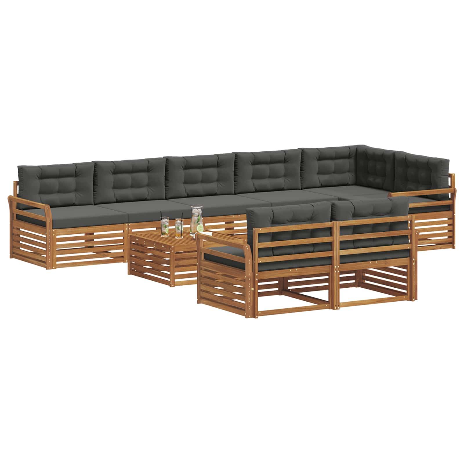 vidaXL Outdoor-Sofagarnitur mit Kissen 9 pcs Natur und Anthrazit