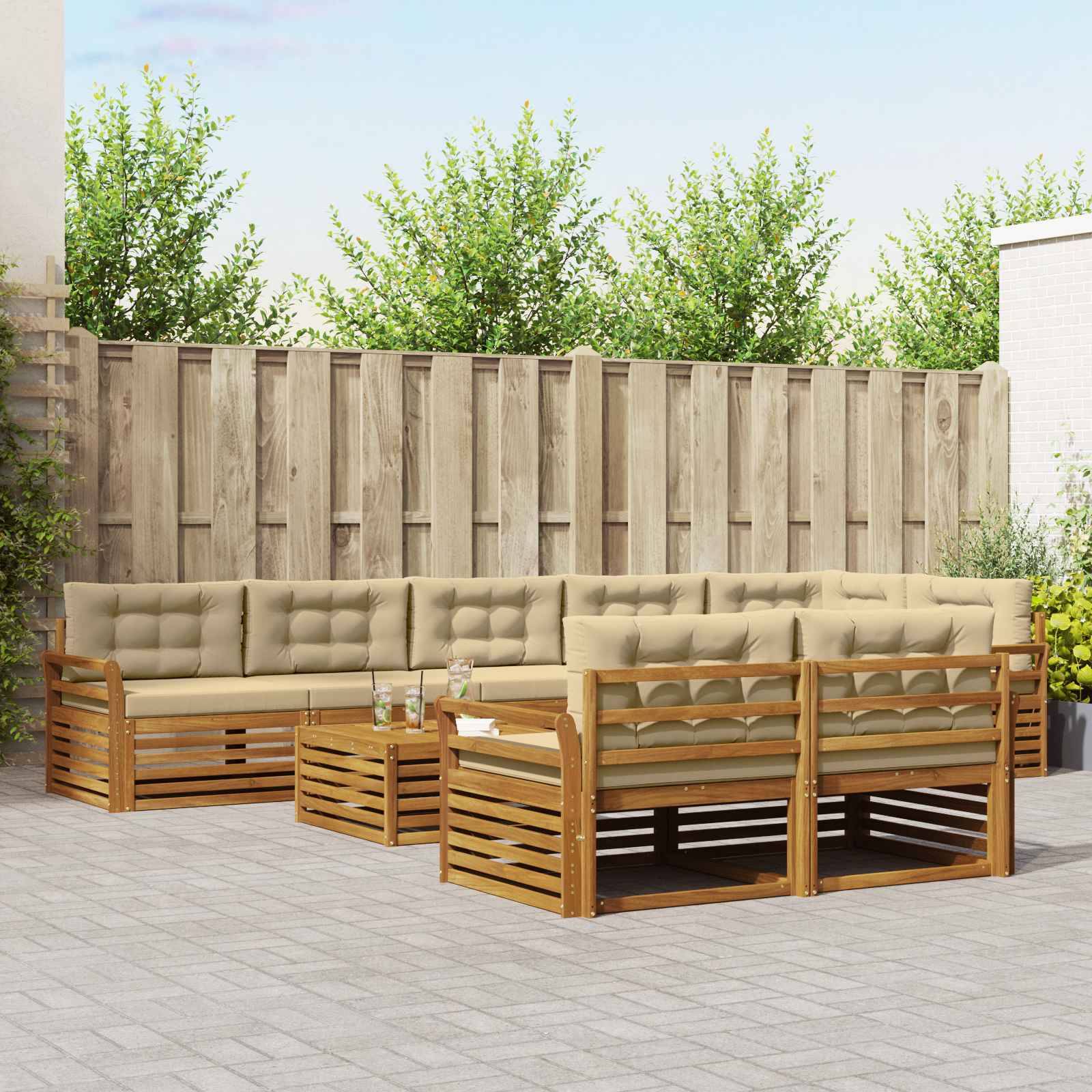 vidaXL Outdoor-Sofagarnitur mit Kissen 9 pcs Natur und Beige