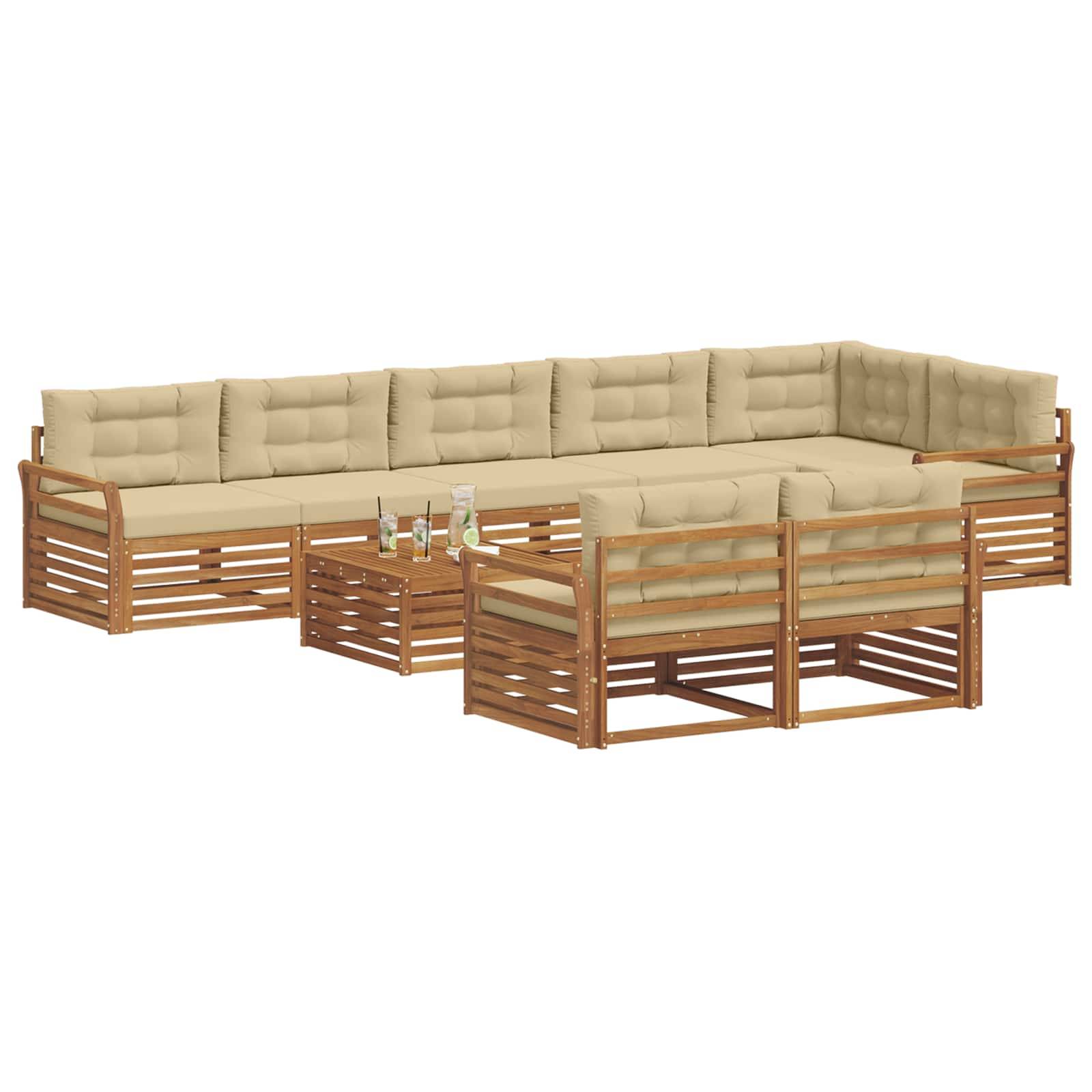 vidaXL Outdoor-Sofagarnitur mit Kissen 9 pcs Natur und Beige