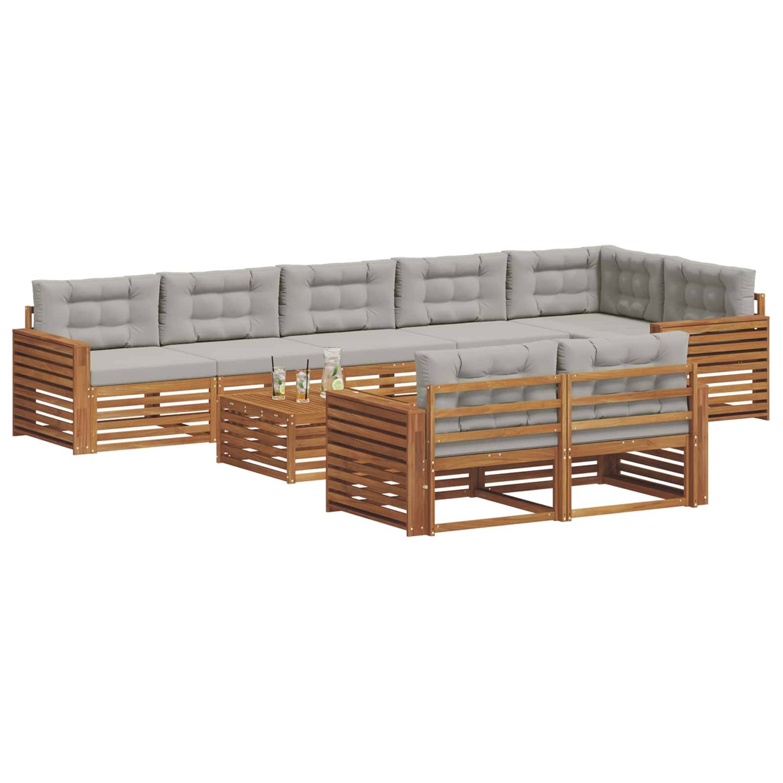 vidaXL Outdoor-Sofagarnitur mit Kissen 9 pcs Natürlich und Hellgrau