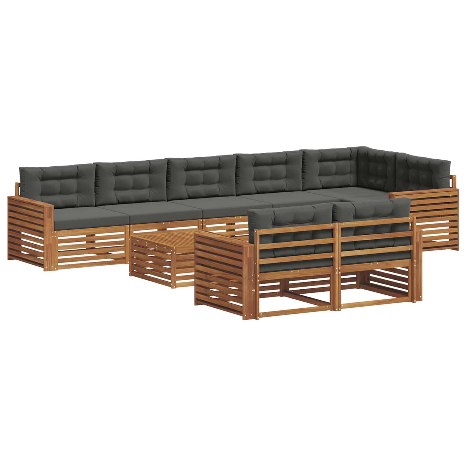 vidaXL Outdoor-Sofagarnitur mit Kissen 9 pcs Natur und Anthrazit