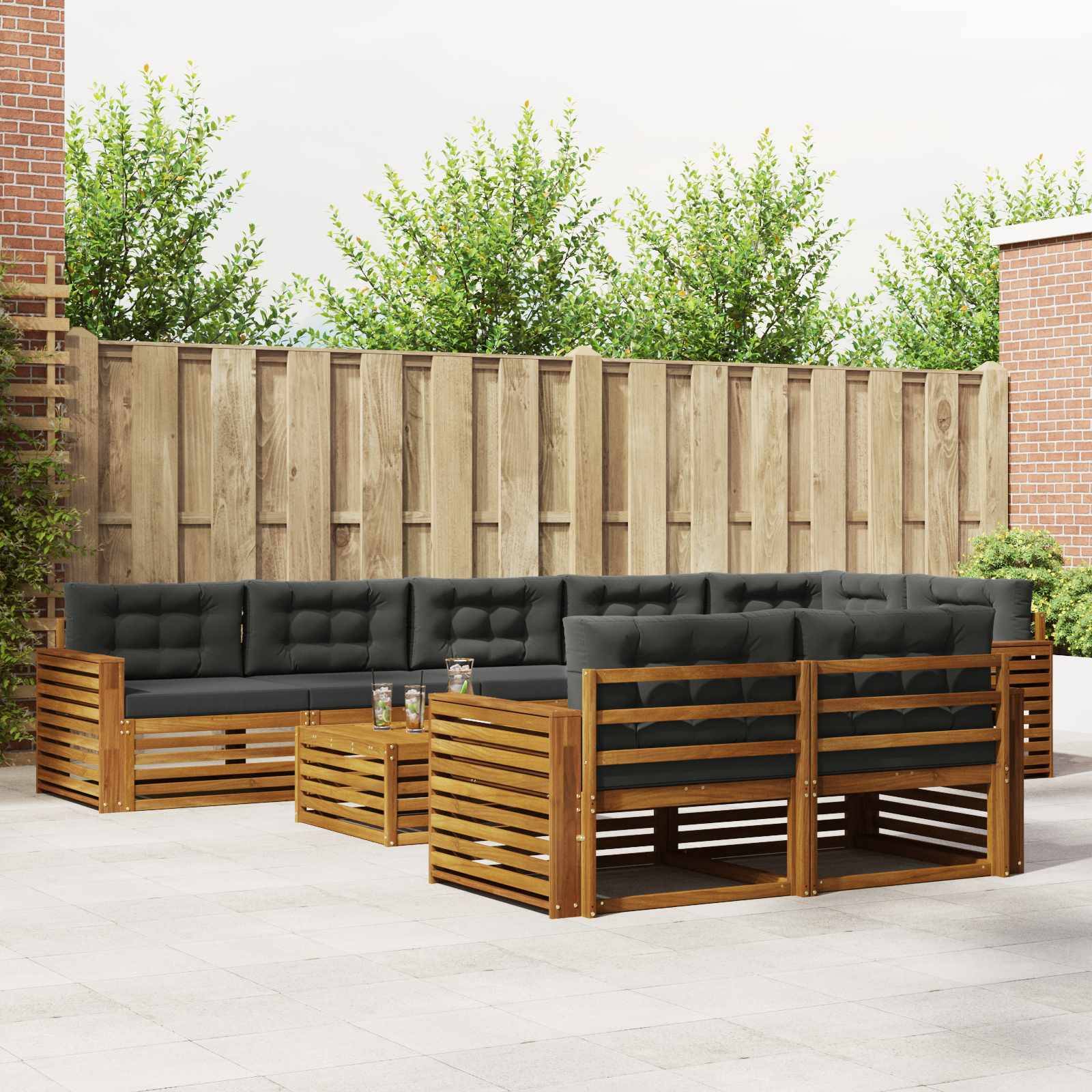 vidaXL Outdoor-Sofagarnitur mit Kissen 9 pcs Natur und Anthrazit