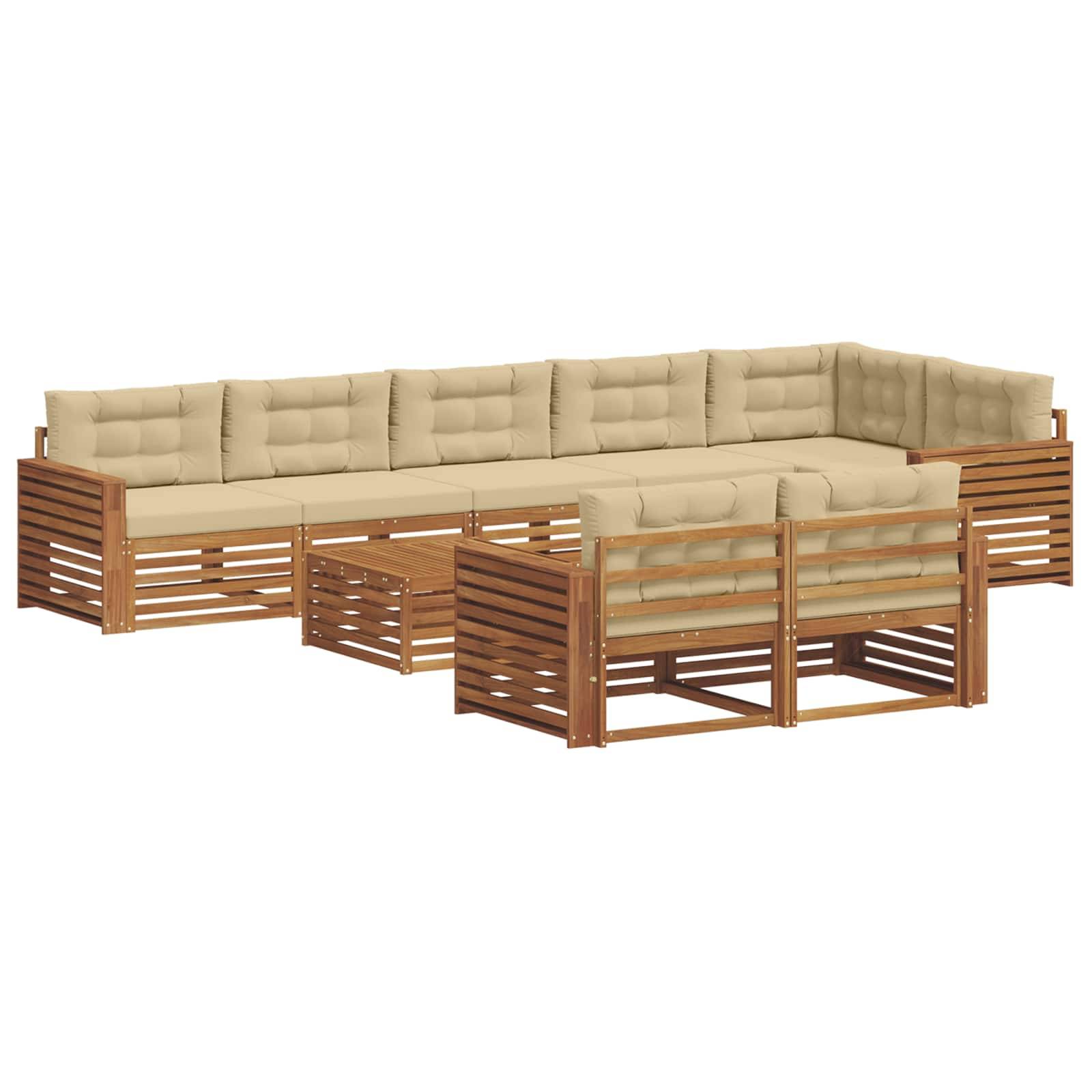 vidaXL Outdoor-Sofagarnitur mit Kissen 9 pcs Natur und Beige