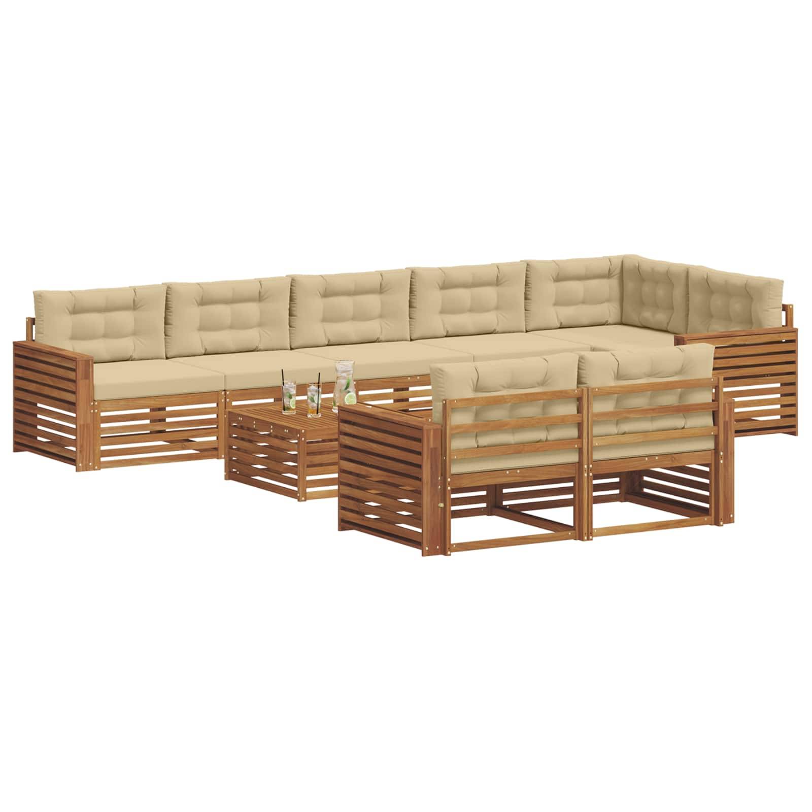 vidaXL Outdoor-Sofagarnitur mit Kissen 9 pcs Natur und Beige
