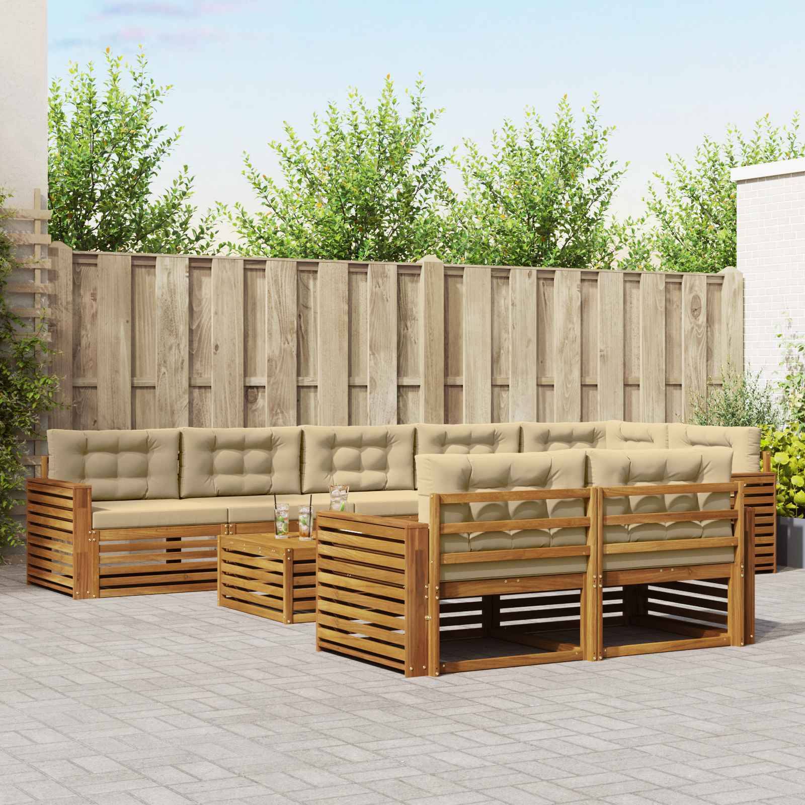 vidaXL Outdoor-Sofagarnitur mit Kissen 9 pcs Natur und Beige