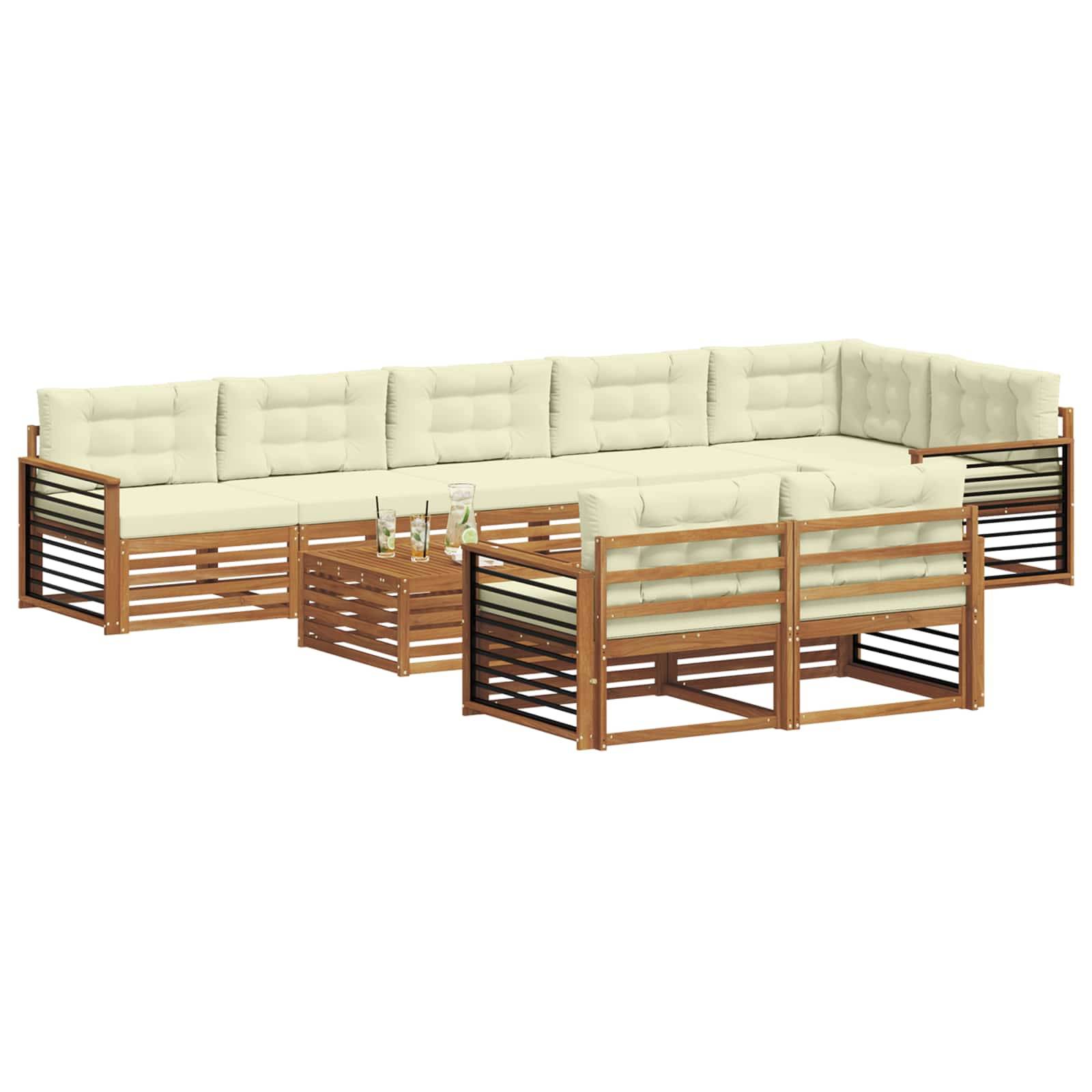 vidaXL Outdoor-Sofagarnitur mit Kissen 9 pcs Natur und Creme