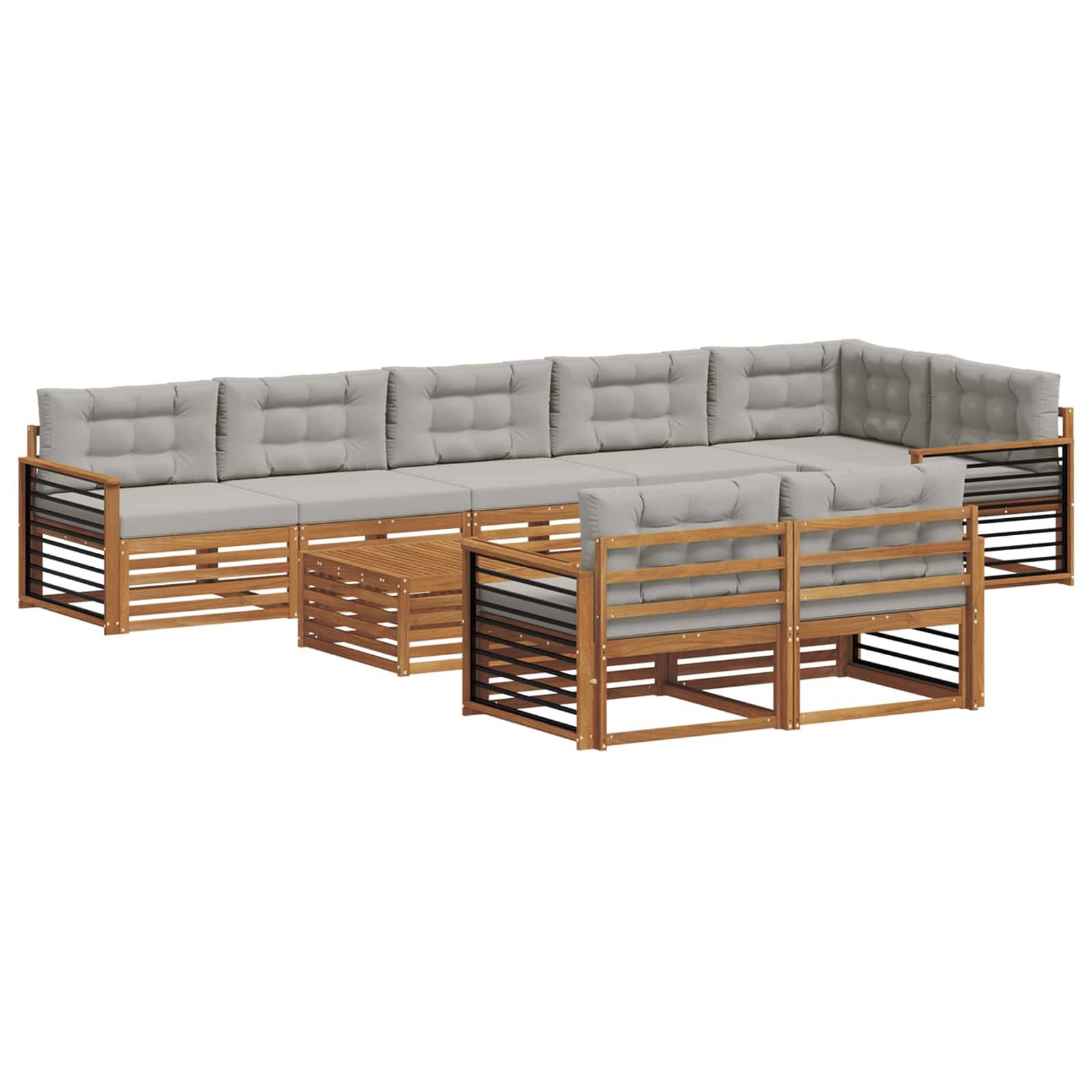 vidaXL Outdoor-Sofagarnitur mit Kissen 9 pcs Natürlich und Hellgrau