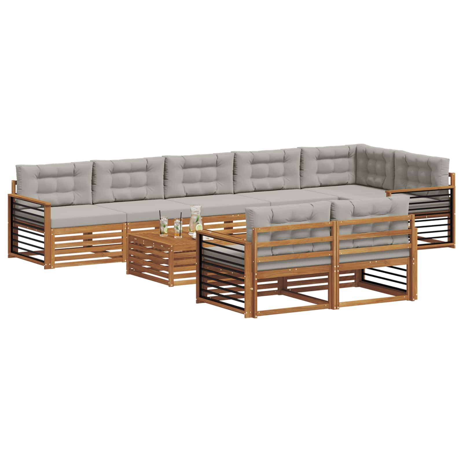 vidaXL Outdoor-Sofagarnitur mit Kissen 9 pcs Natürlich und Hellgrau