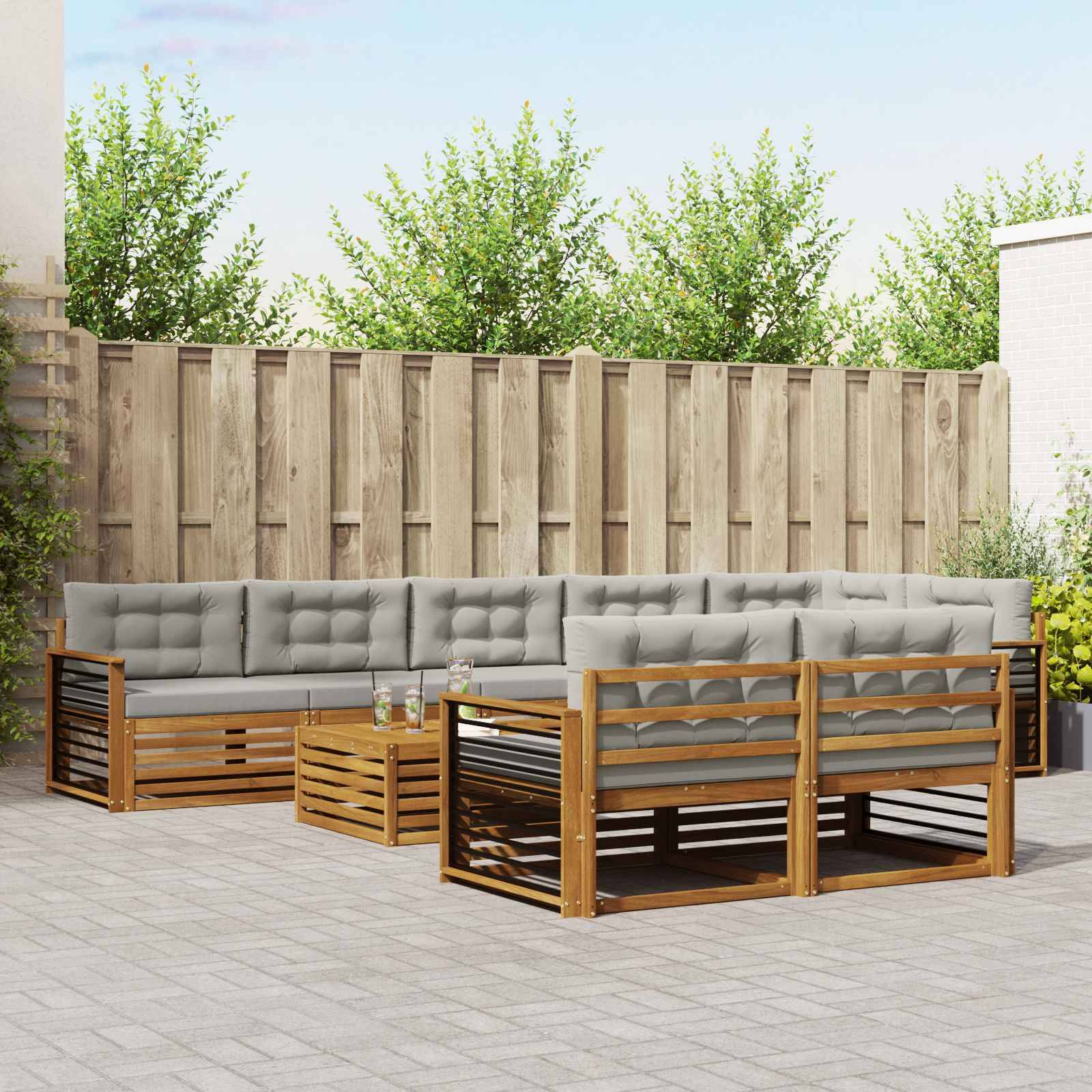 vidaXL Outdoor-Sofagarnitur mit Kissen 9 pcs Natürlich und Hellgrau