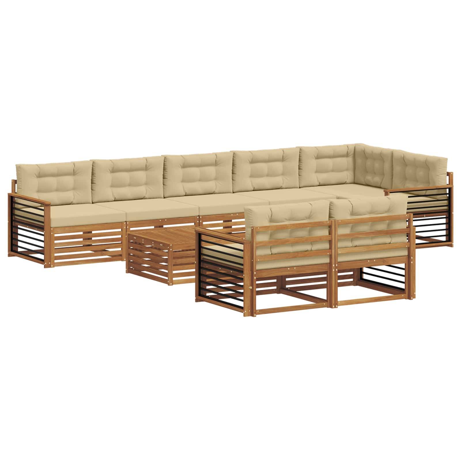 vidaXL Outdoor-Sofagarnitur mit Kissen 9 pcs Natur und Beige