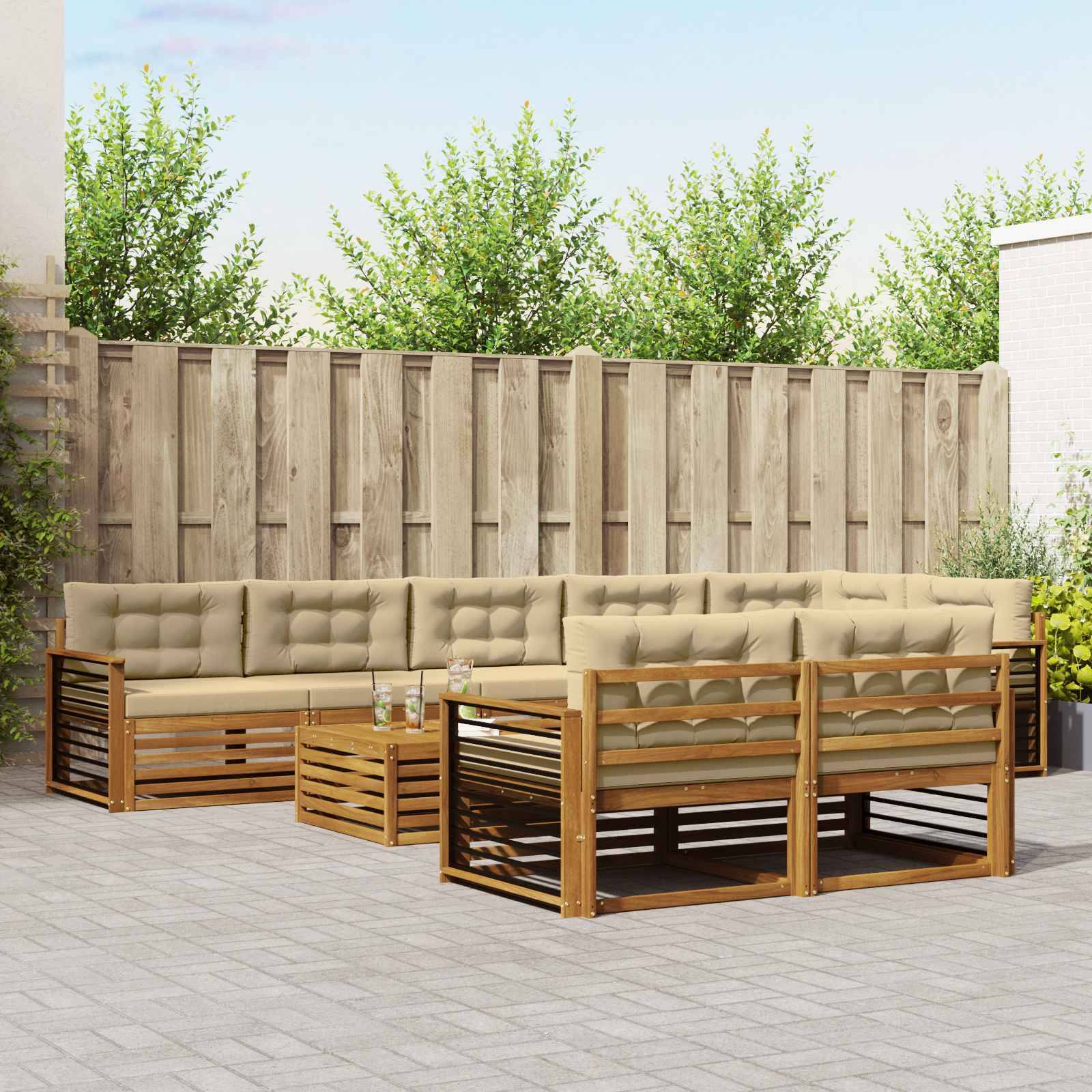 vidaXL Outdoor-Sofagarnitur mit Kissen 9 pcs Natur und Beige