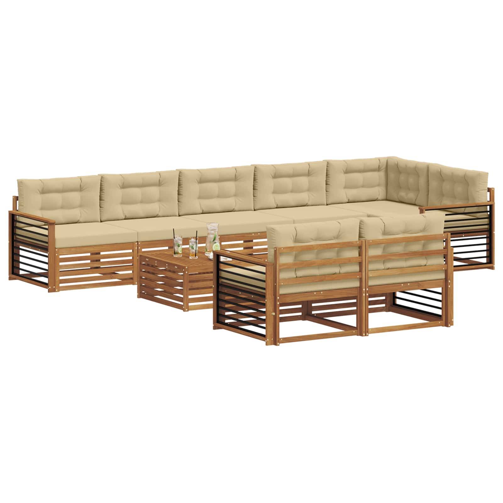 vidaXL Outdoor-Sofagarnitur mit Kissen 9 pcs Natur und Beige
