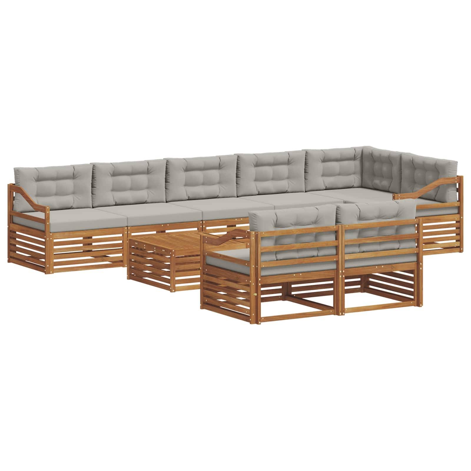 vidaXL Outdoor-Sofagarnitur mit Kissen 9 pcs Natürlich und Hellgrau