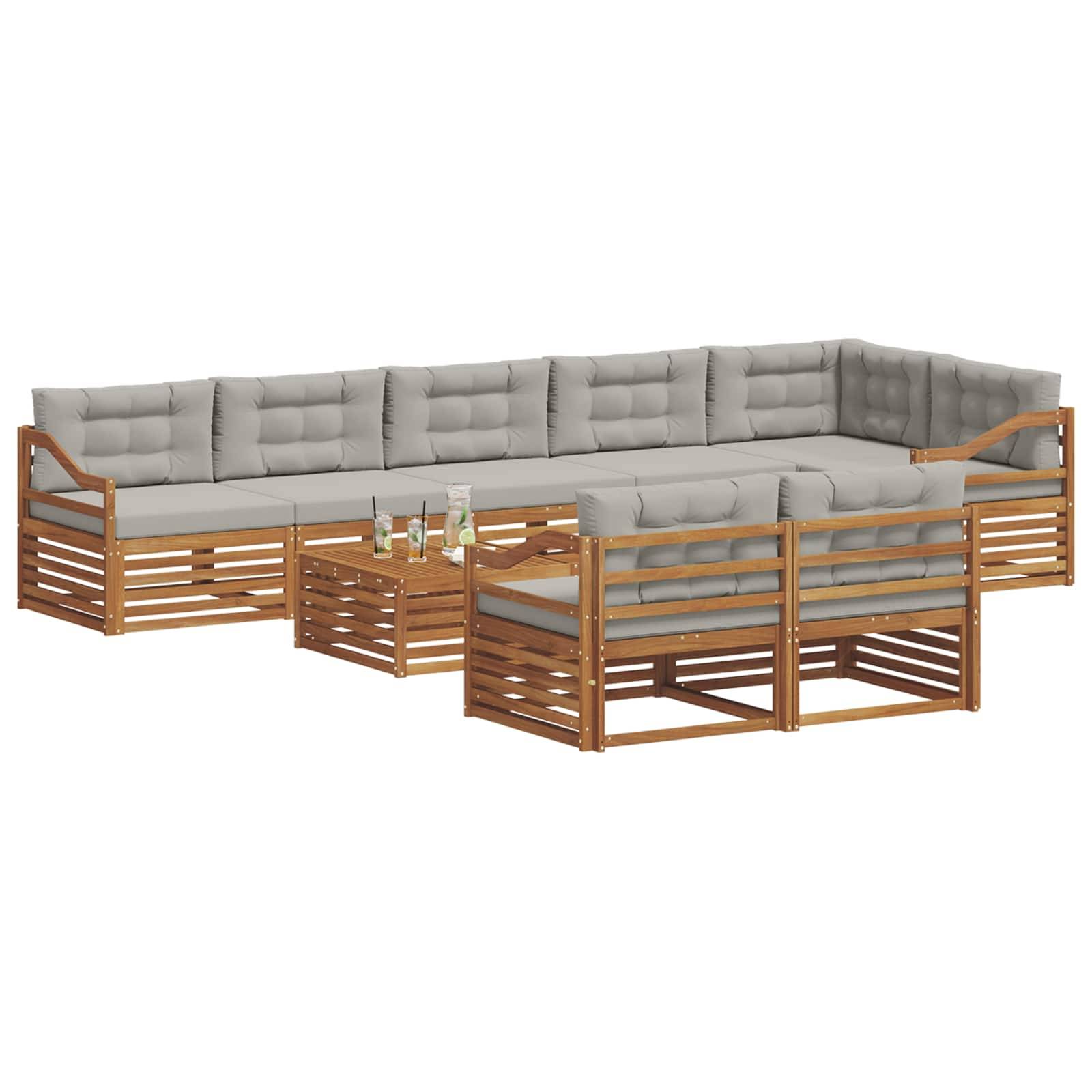 vidaXL Outdoor-Sofagarnitur mit Kissen 9 pcs Natürlich und Hellgrau