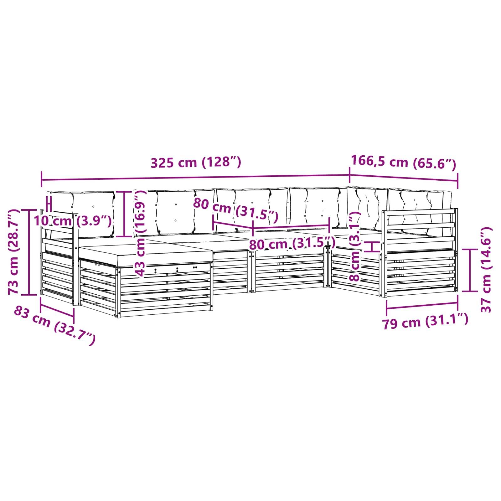 vidaXL Outdoor-Sofagarnitur mit Kissen 6 pcs Natur und Creme