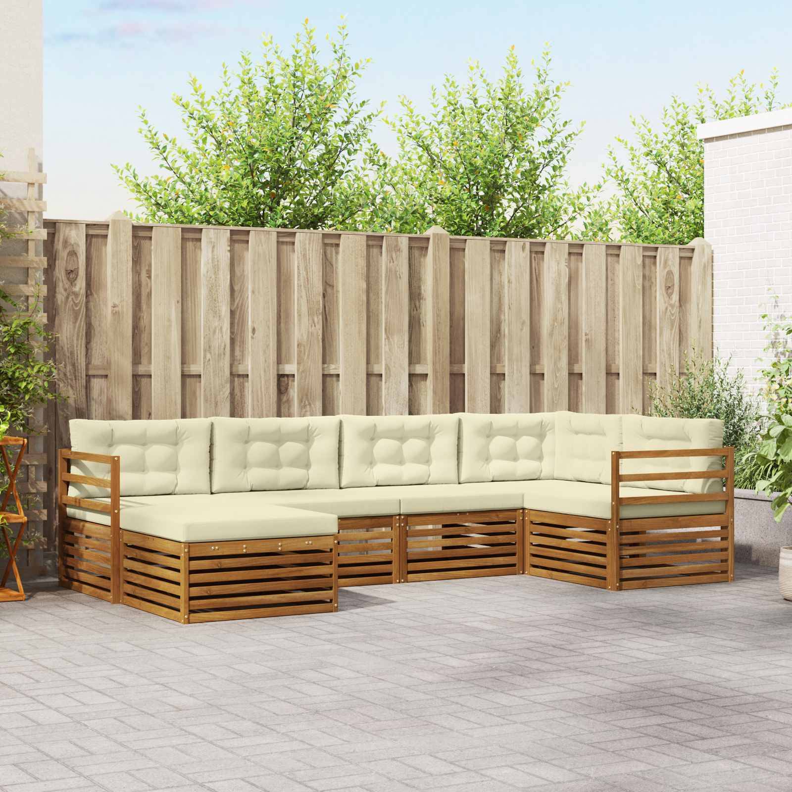 vidaXL Outdoor-Sofagarnitur mit Kissen 6 pcs Natur und Creme