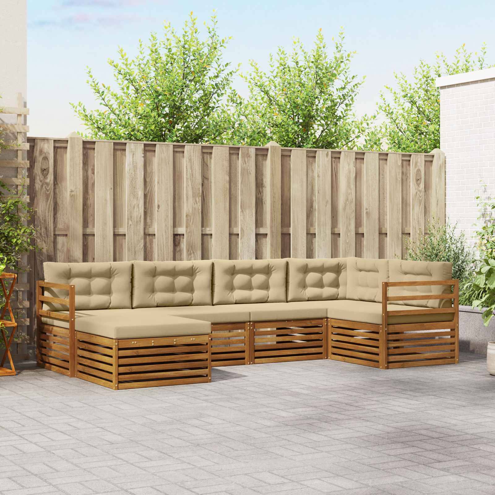 vidaXL Outdoor-Sofagarnitur mit Kissen 6 pcs Natur und Beige