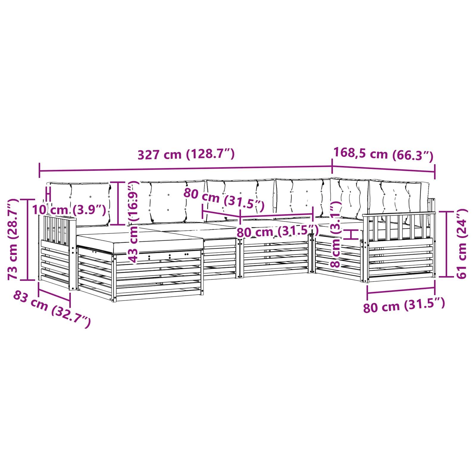 vidaXL Outdoor-Sofagarnitur mit Kissen 6 pcs Natürlich und Hellgrau