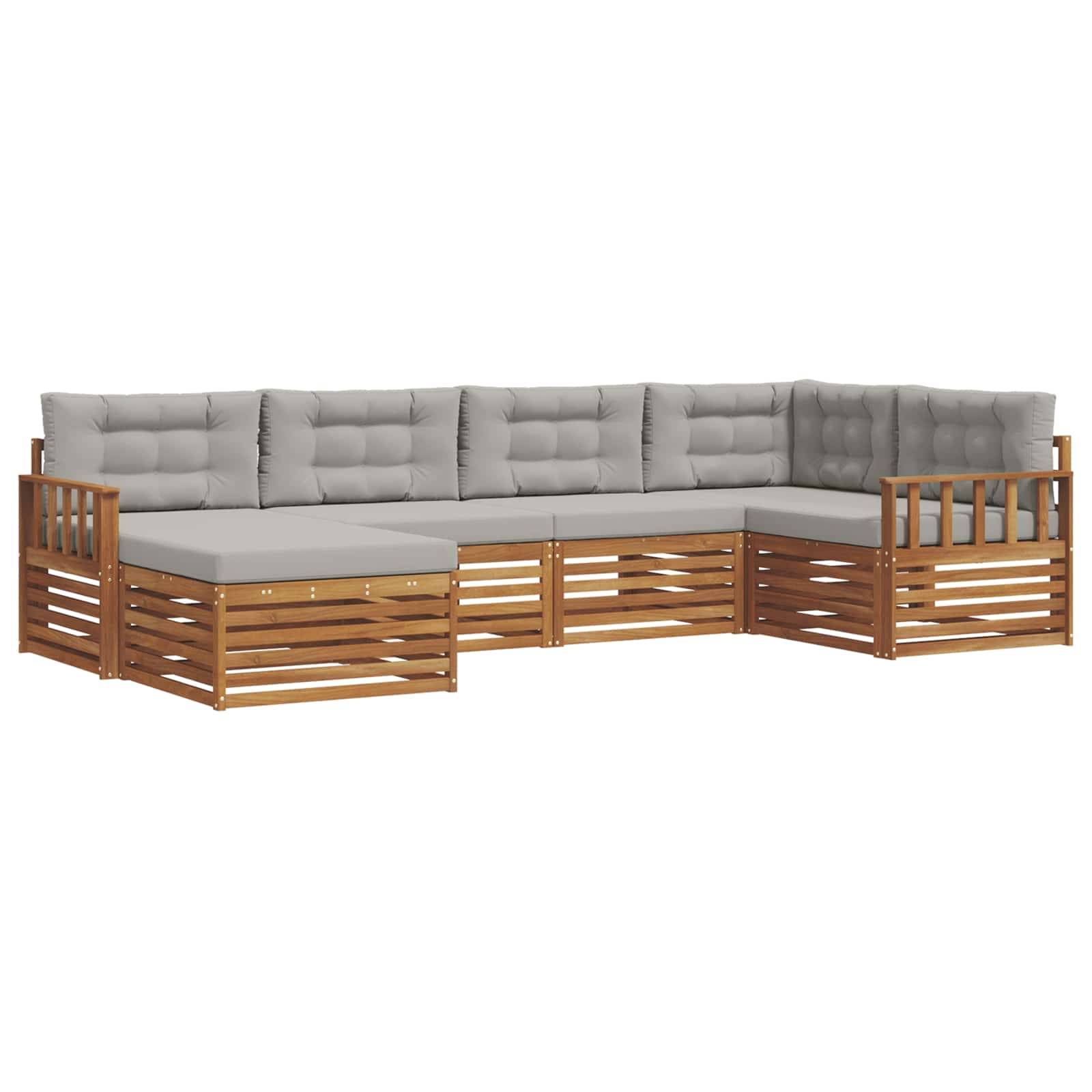 vidaXL Outdoor-Sofagarnitur mit Kissen 6 pcs Natürlich und Hellgrau