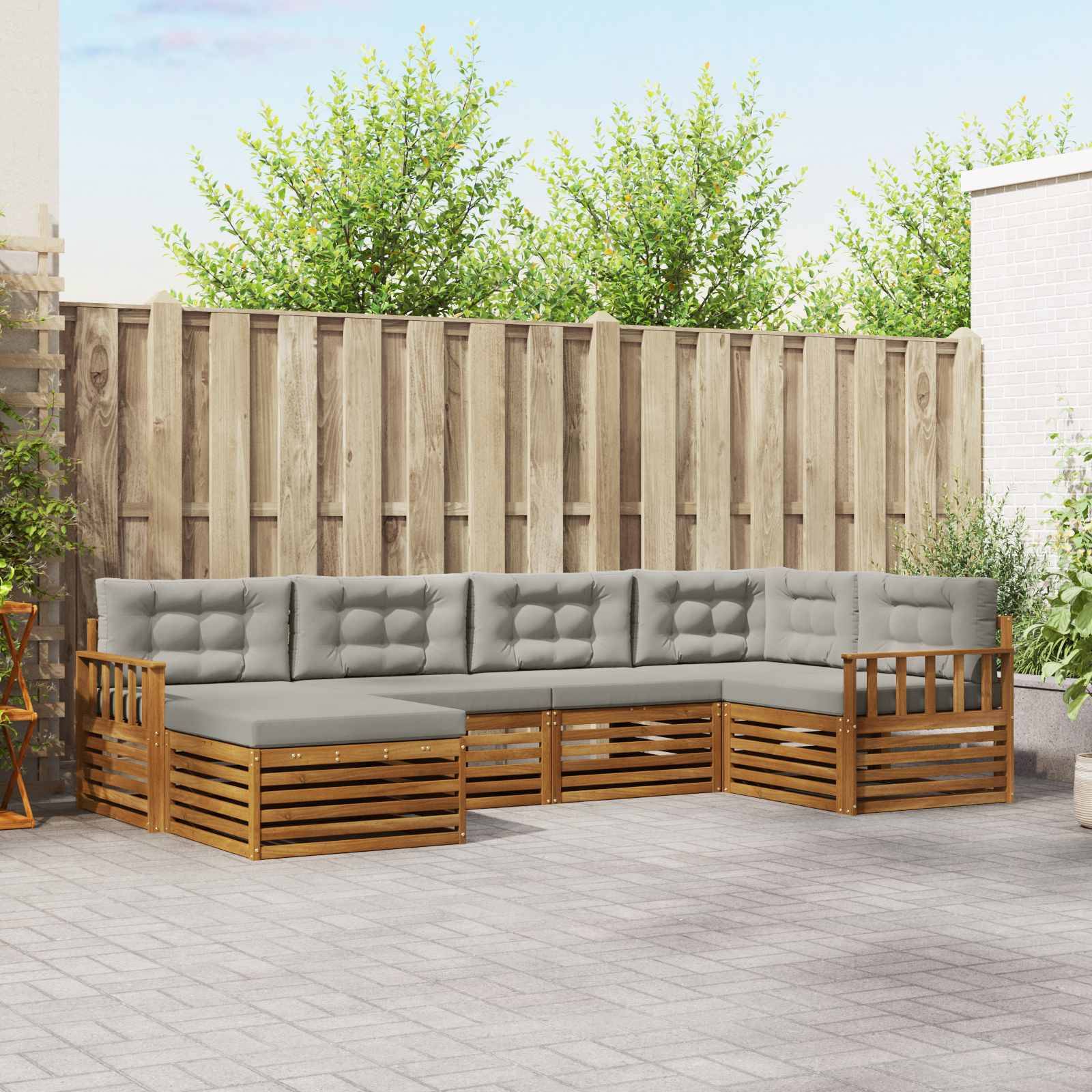 vidaXL Outdoor-Sofagarnitur mit Kissen 6 pcs Natürlich und Hellgrau