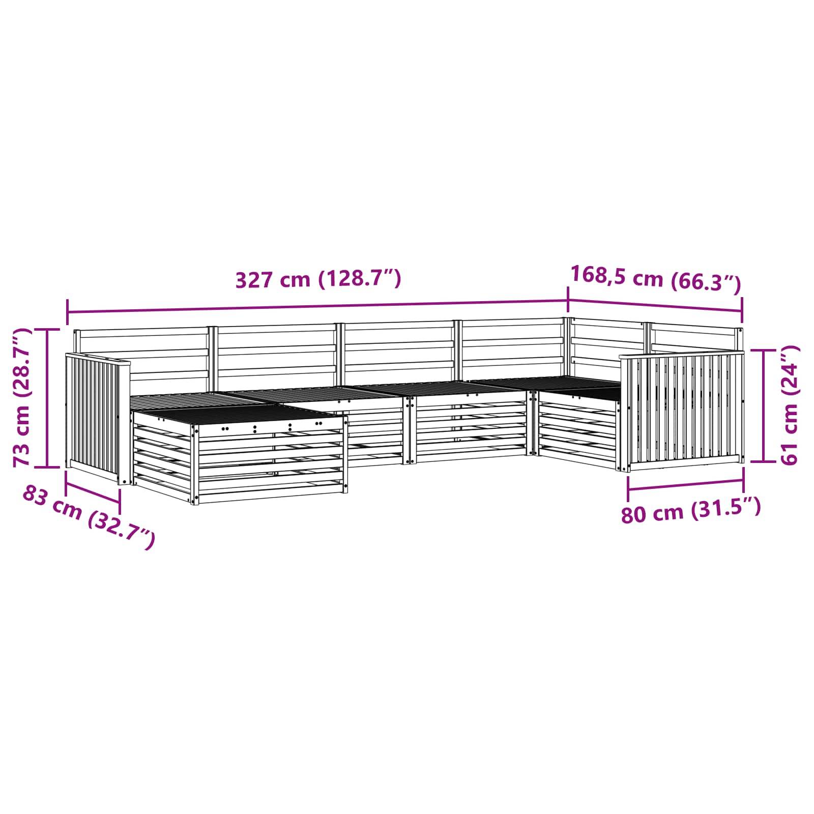 vidaXL Outdoor-Sofagarnitur 6 pcs Weiß 327 x 168,5 x 73 cm