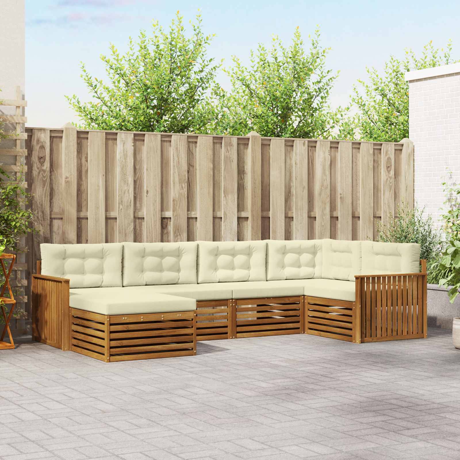 vidaXL Outdoor-Sofagarnitur mit Kissen 6 pcs Natur und Creme